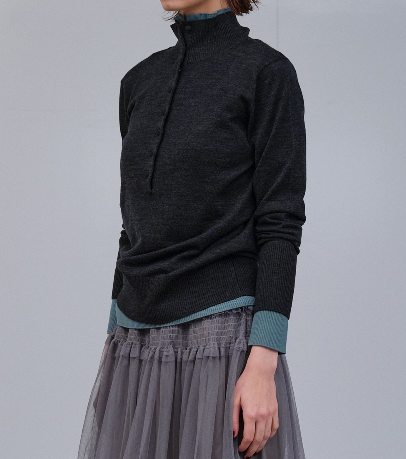 Button-Front High Neck Knit