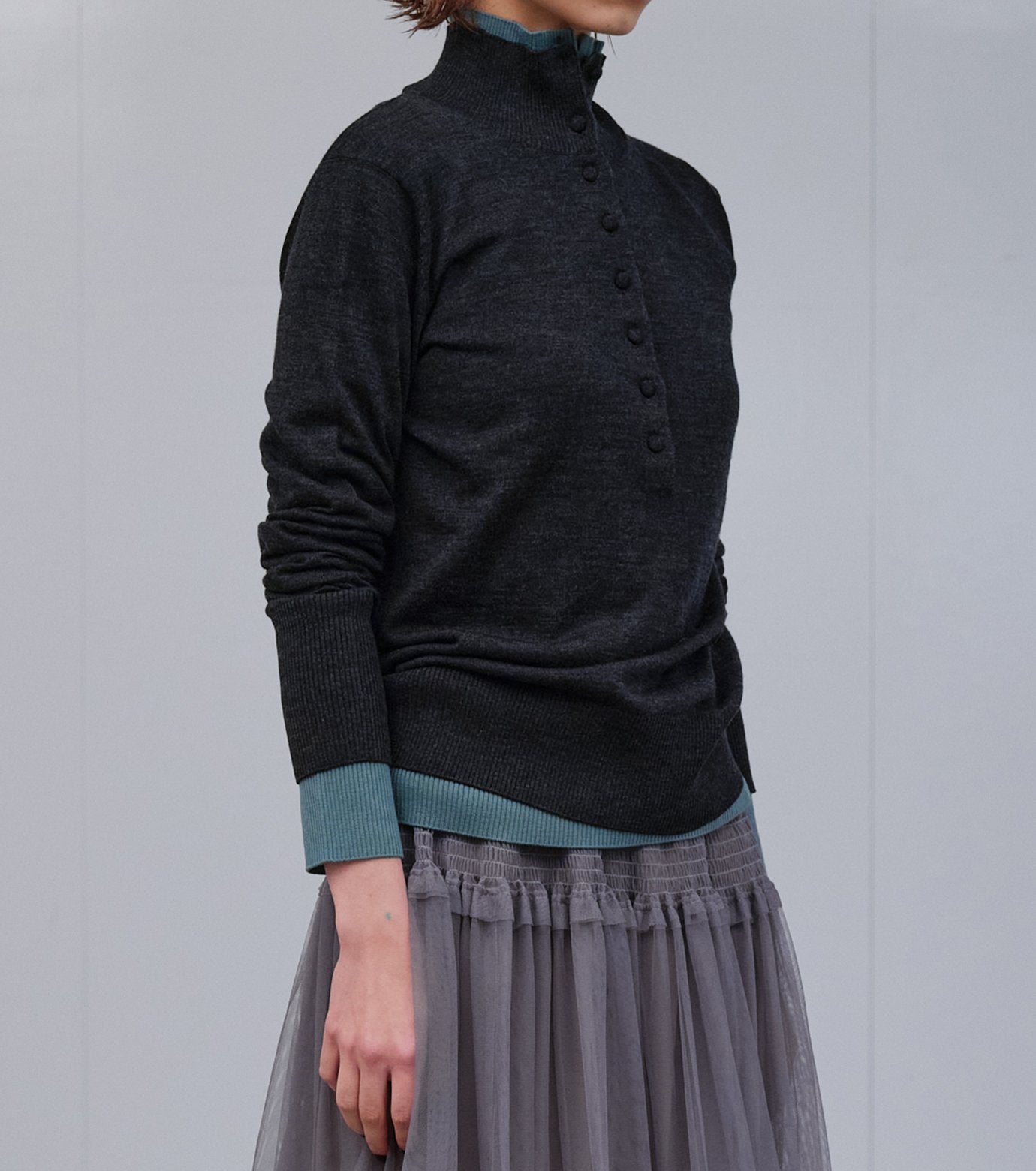 Button-Front High Neck Knit