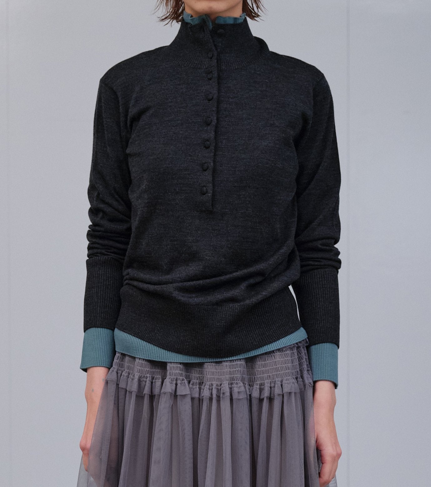 Button-Front High Neck Knit