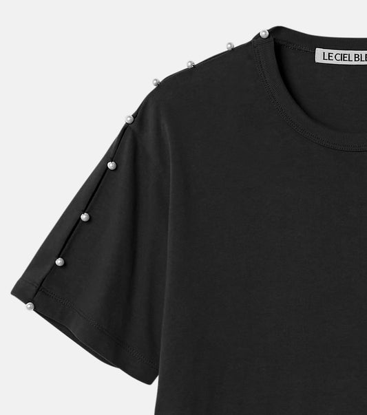 Boxy T-shirt w/Pearl Embellishment