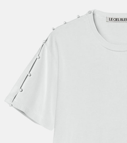 Boxy T-shirt w/Pearl Embellishment