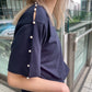 Boxy T-shirt w/Pearl Embellishment