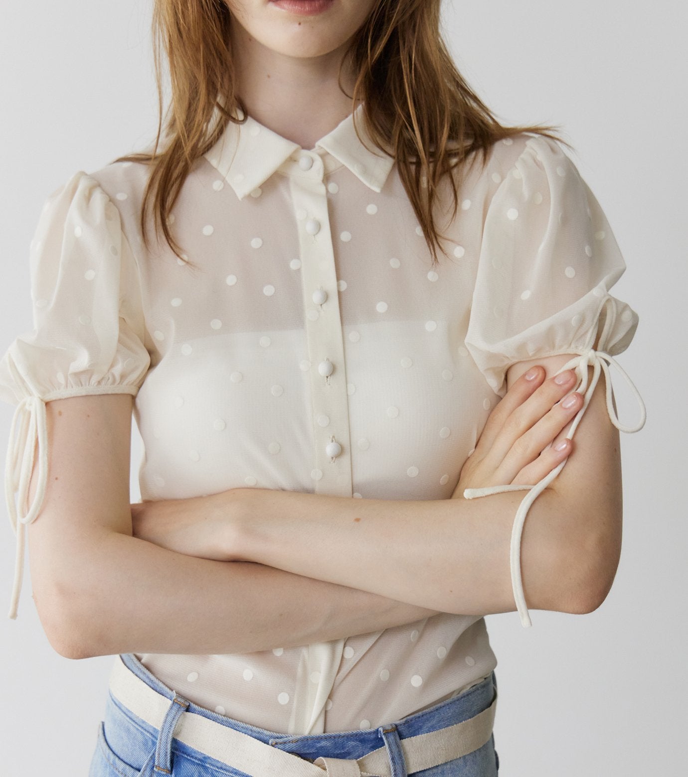 Dot Tulle Shortsleeve Blouse