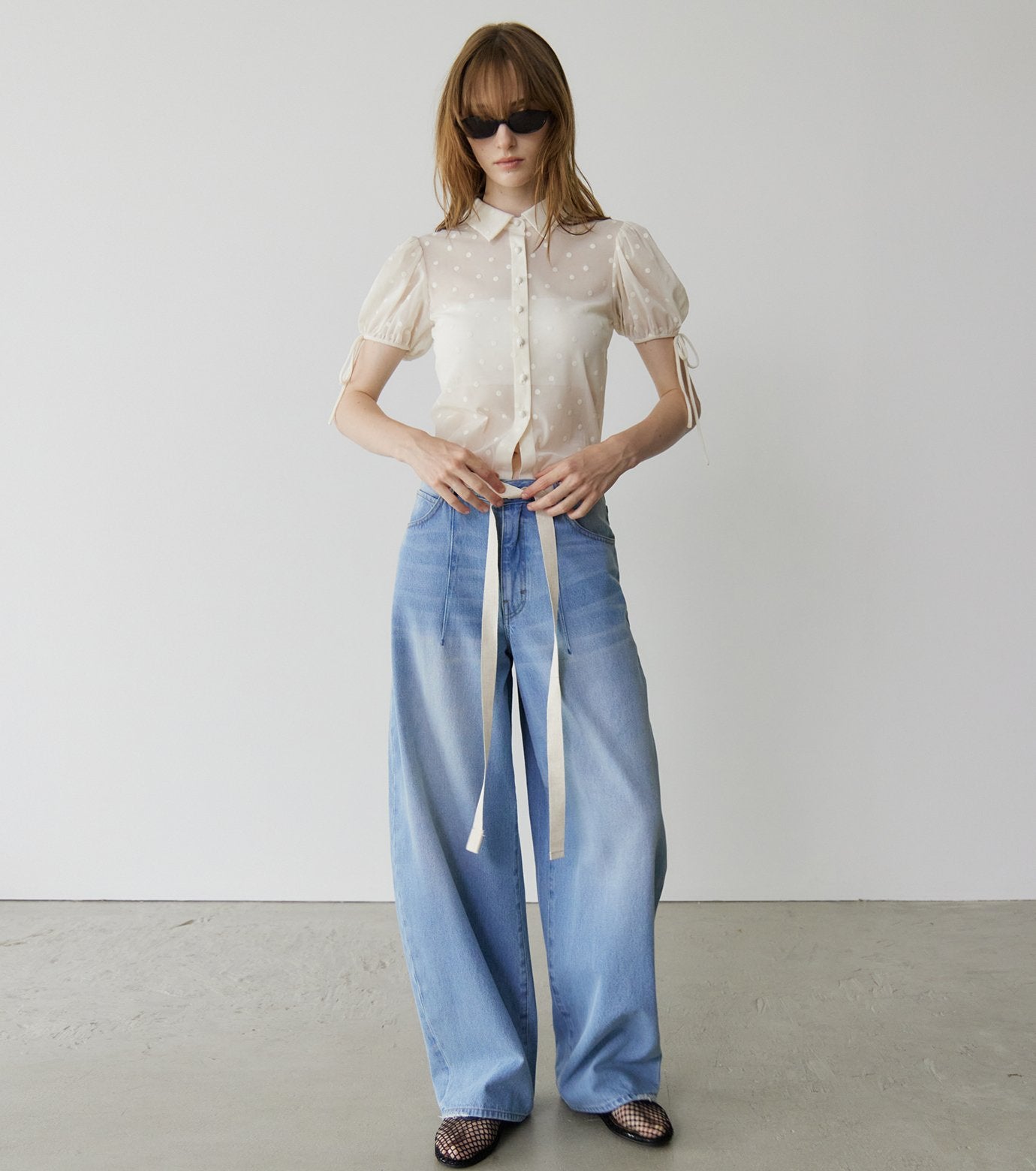 Dot Tulle Shortsleeve Blouse