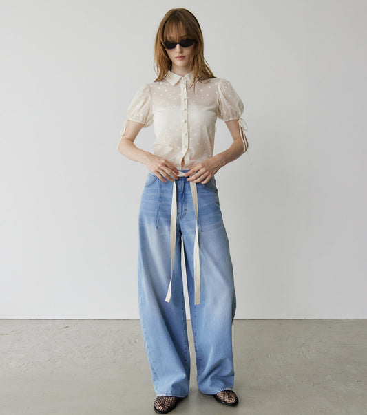 Dot Tulle Shortsleeve Blouse