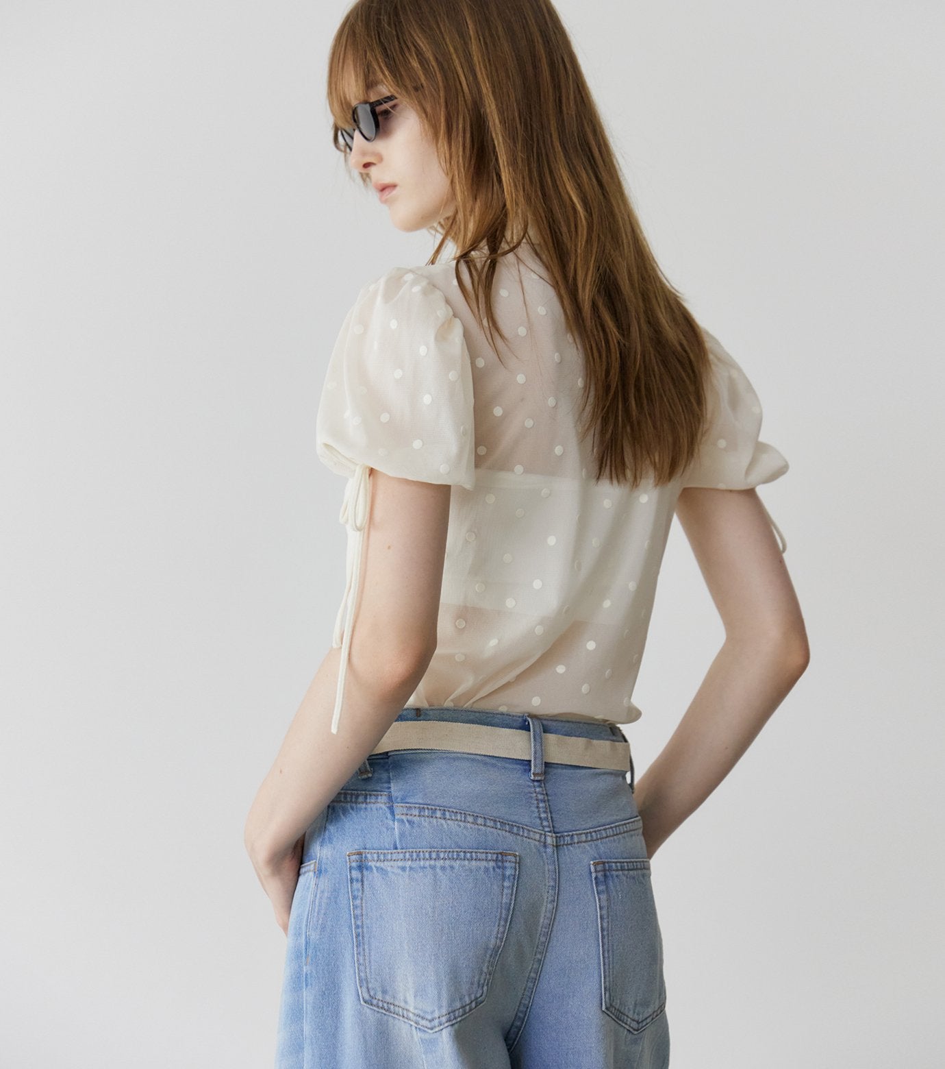 Dot Tulle Shortsleeve Blouse