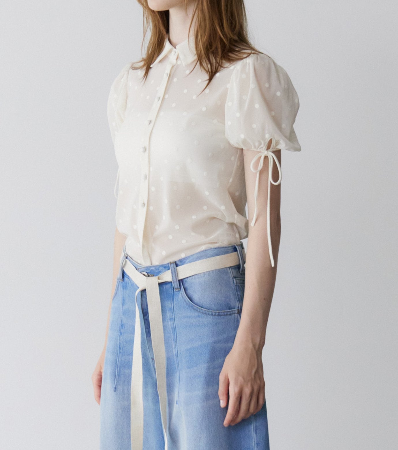 Dot Tulle Shortsleeve Blouse