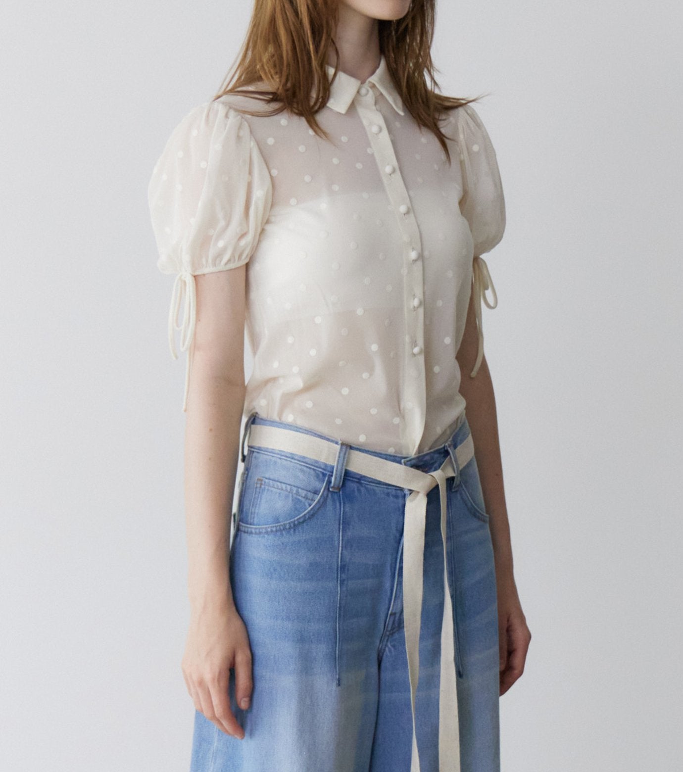 Dot Tulle Shortsleeve Blouse