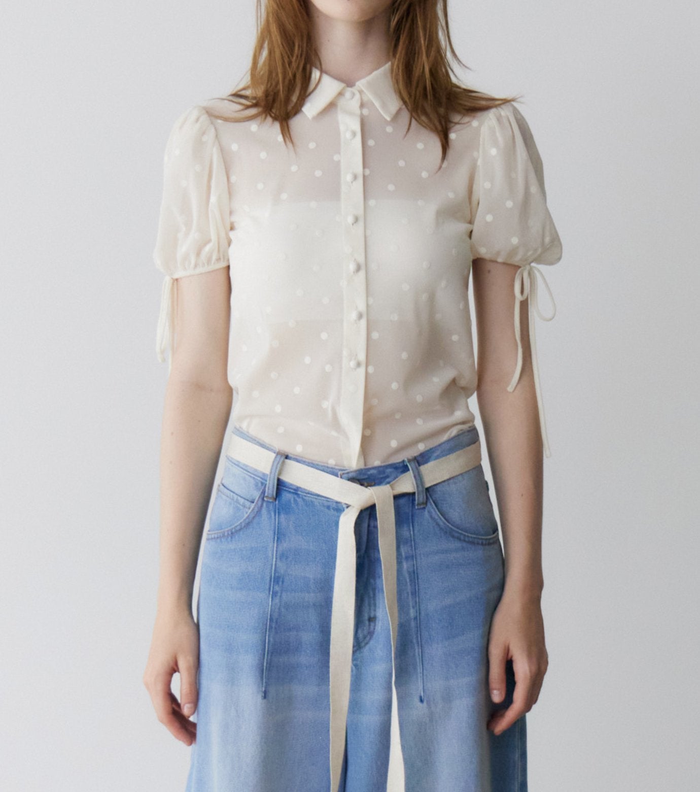 Dot Tulle Shortsleeve Blouse