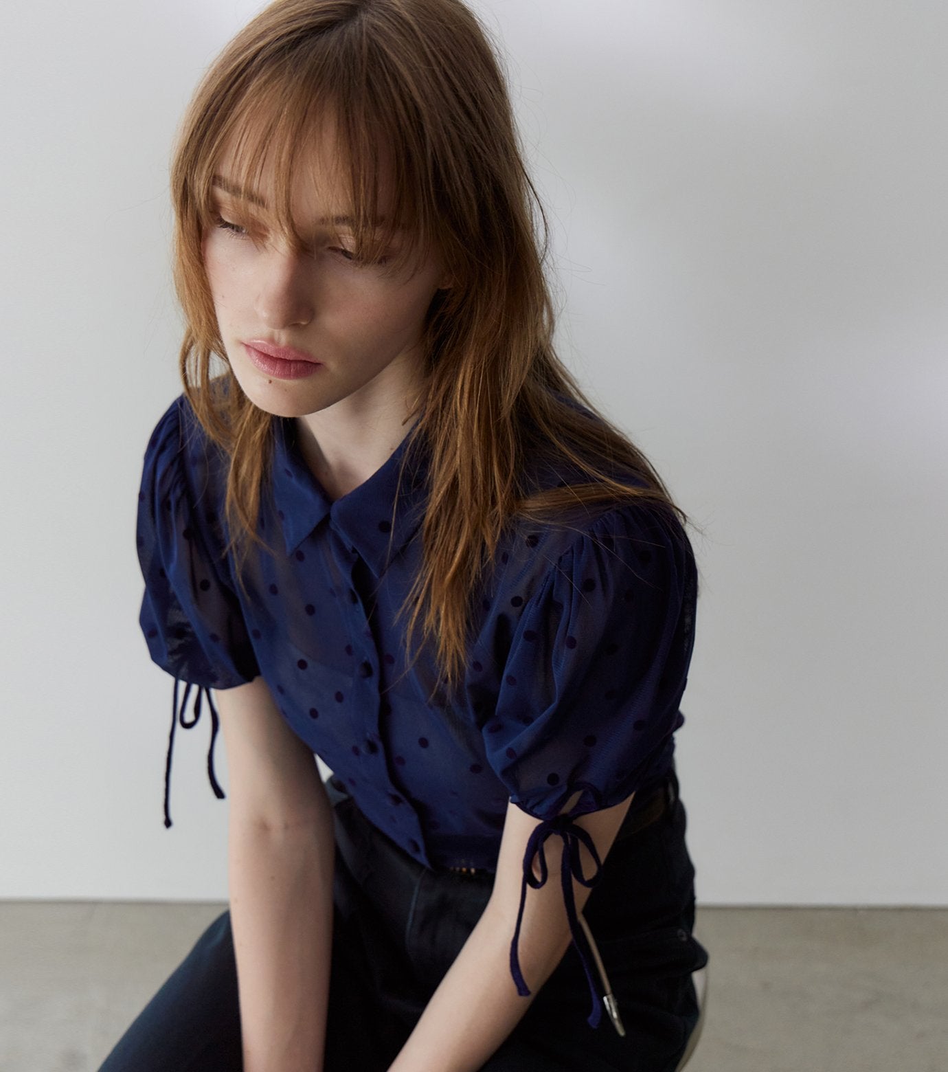 Dot Tulle Shortsleeve Blouse