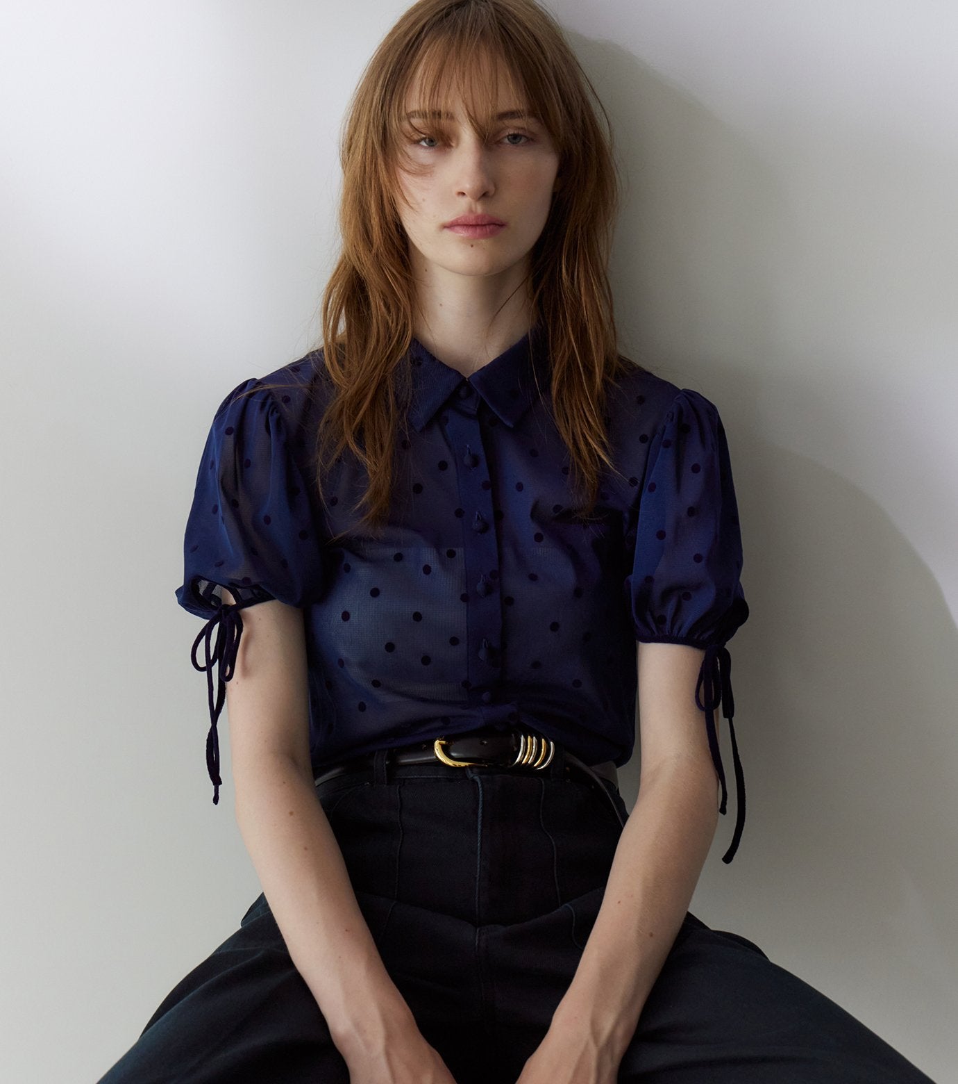 Dot Tulle Shortsleeve Blouse
