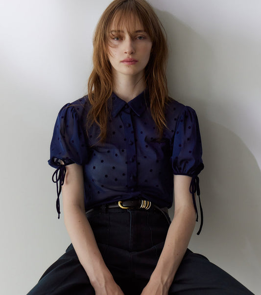 Dot Tulle Shortsleeve Blouse