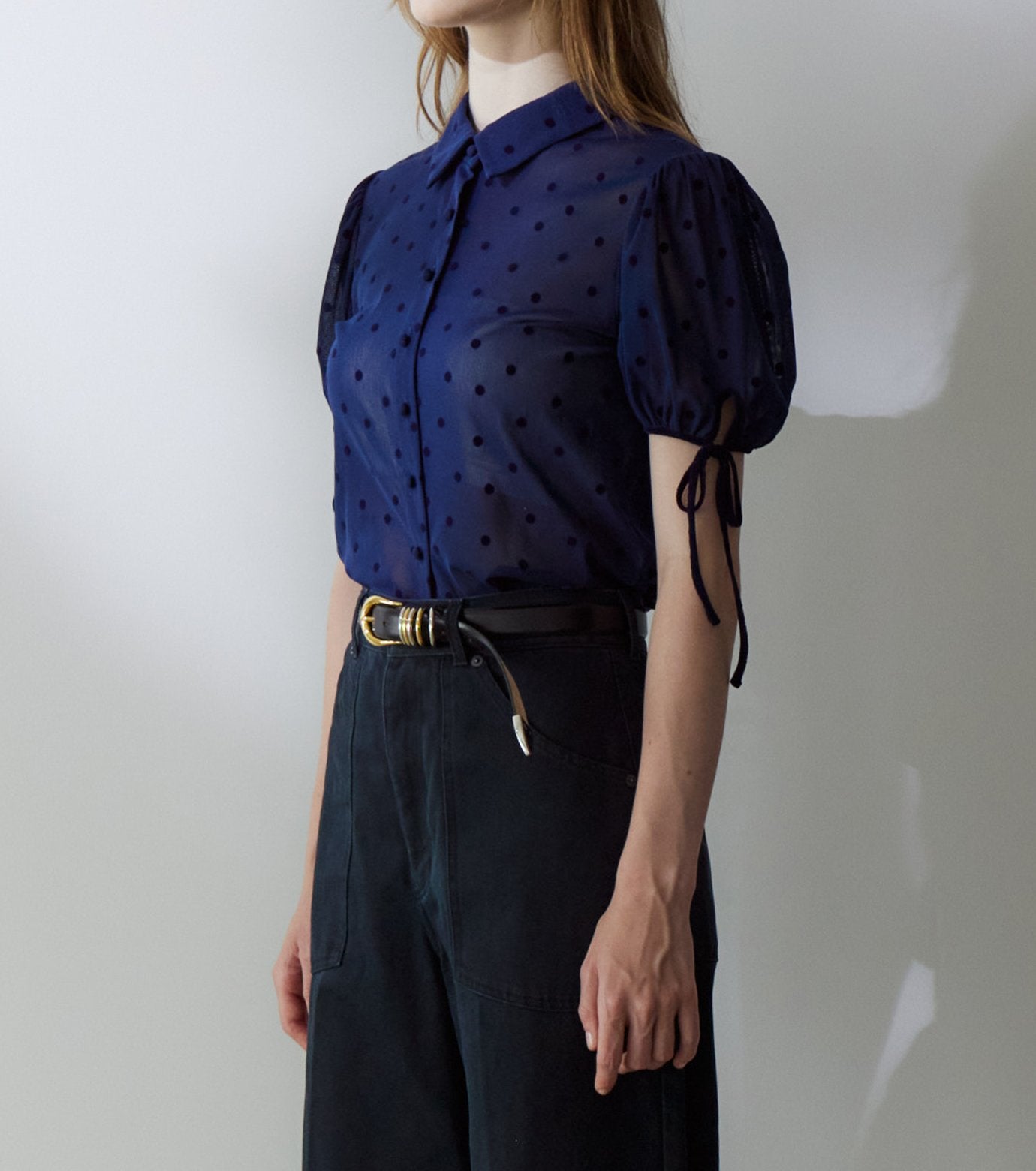 Dot Tulle Shortsleeve Blouse
