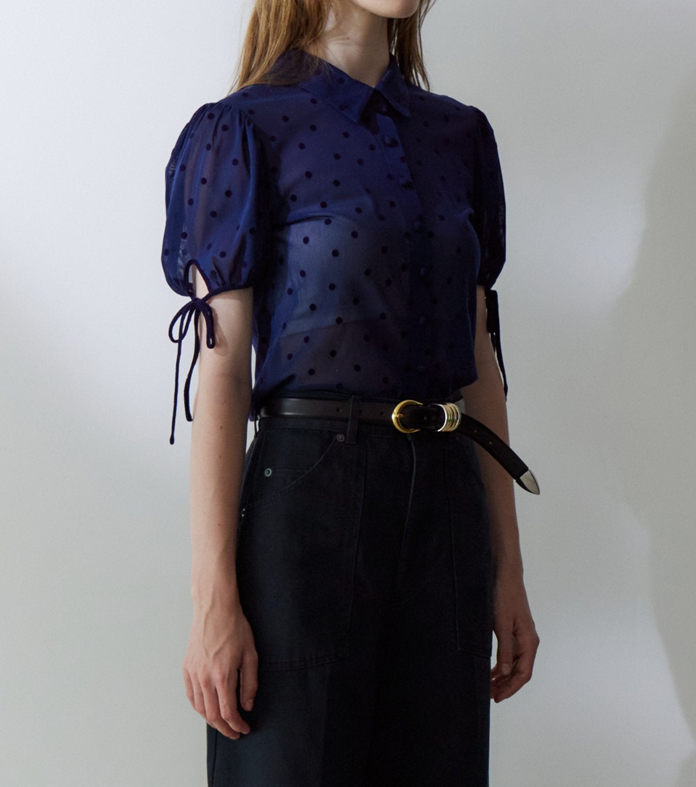 Dot Tulle Shortsleeve Blouse