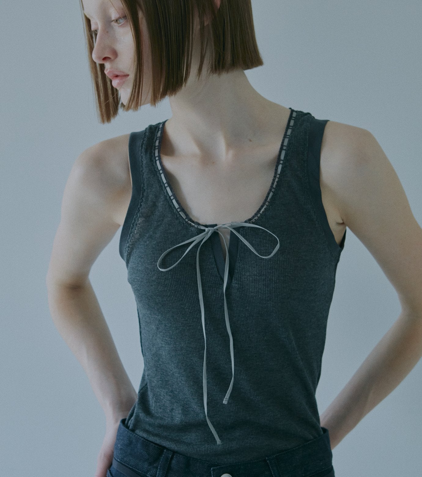 Ribbon-trimmed Neckline Tank