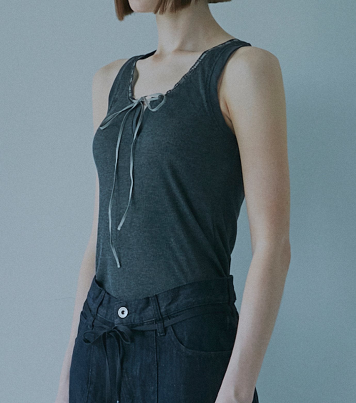 Ribbon-trimmed Neckline Tank