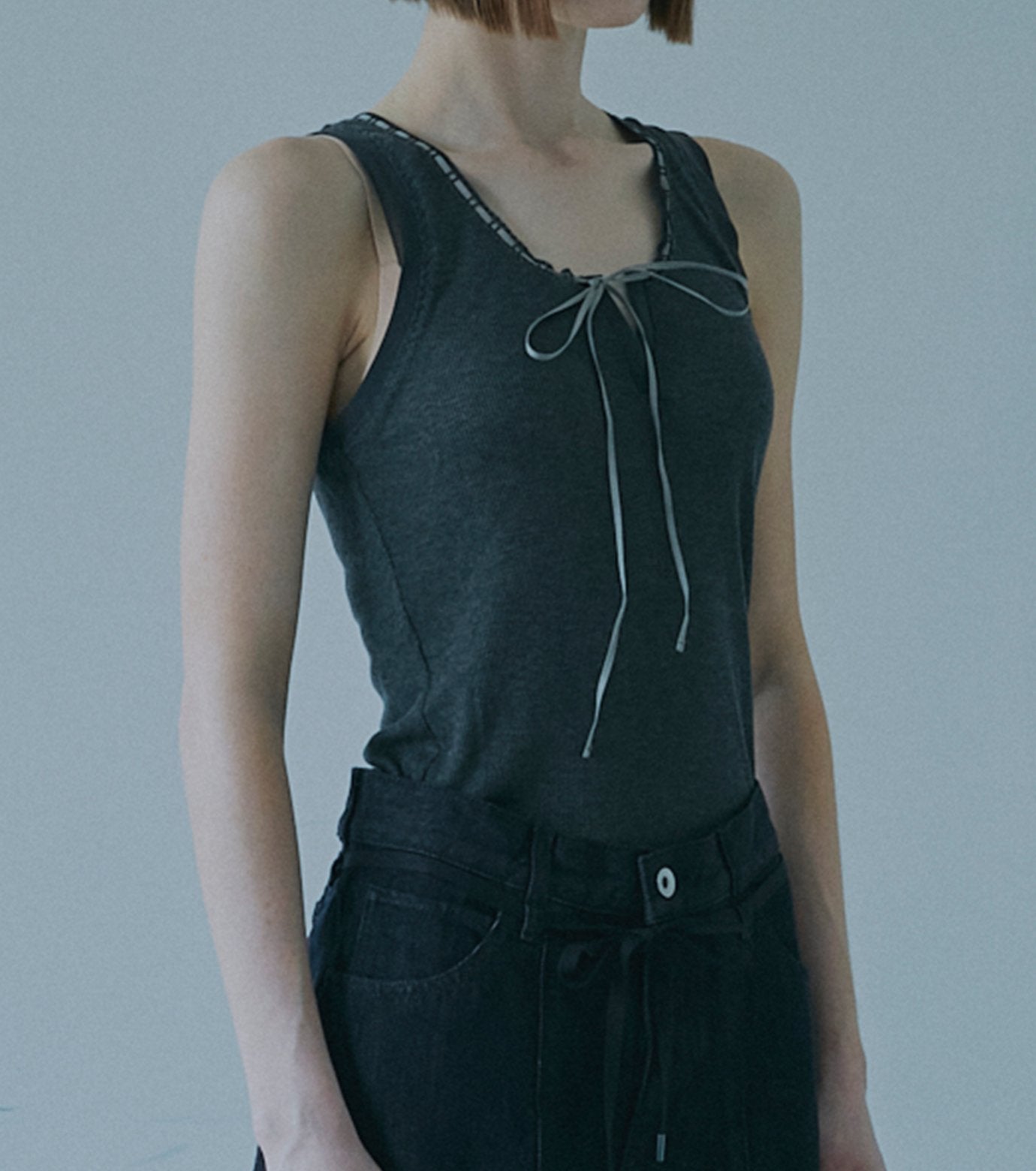 Ribbon-trimmed Neckline Tank
