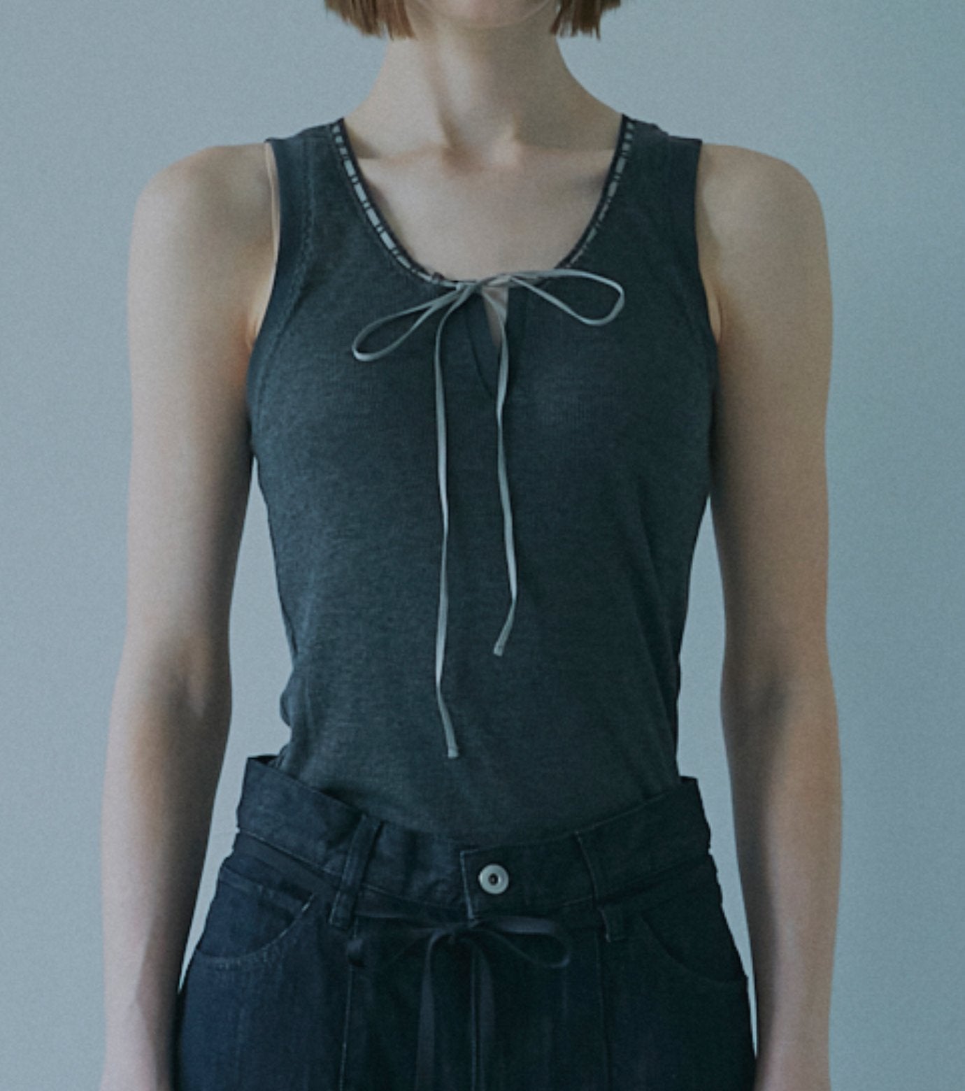 Ribbon-trimmed Neckline Tank