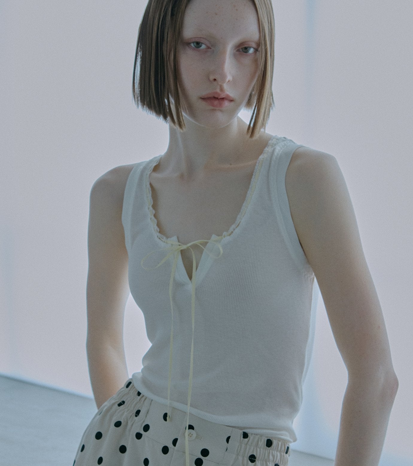 Ribbon-trimmed Neckline Tank