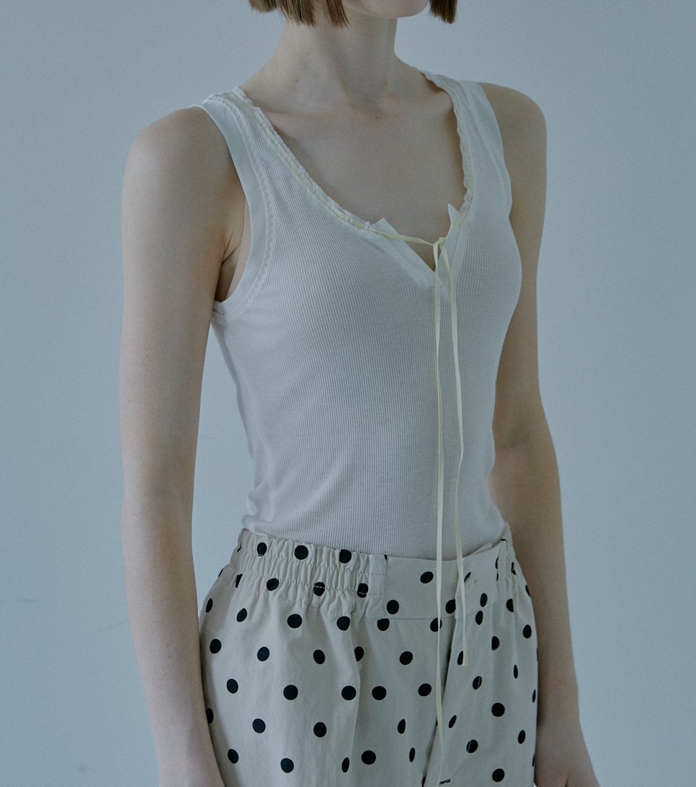 Ribbon-trimmed Neckline Tank