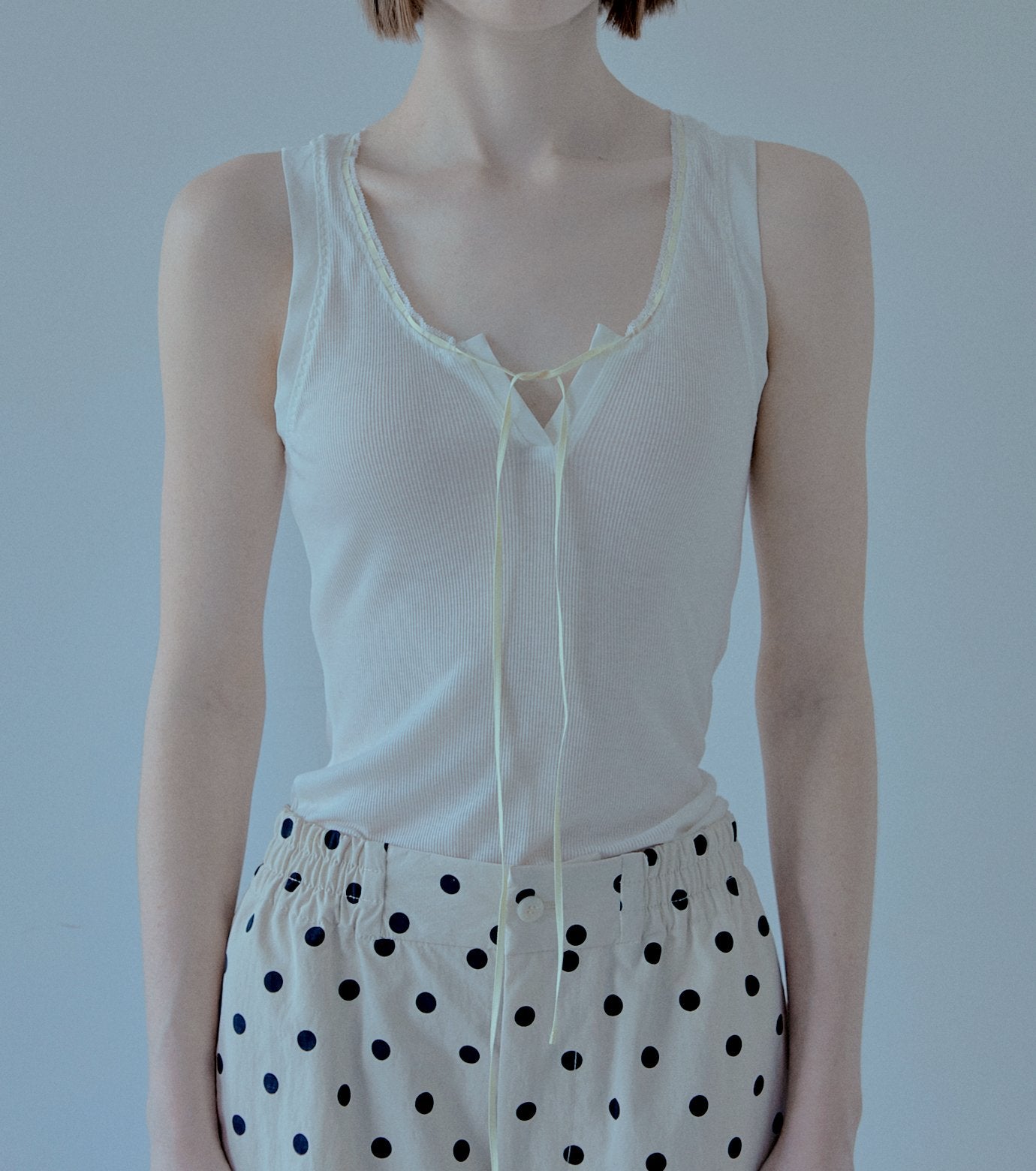 Ribbon-trimmed Neckline Tank