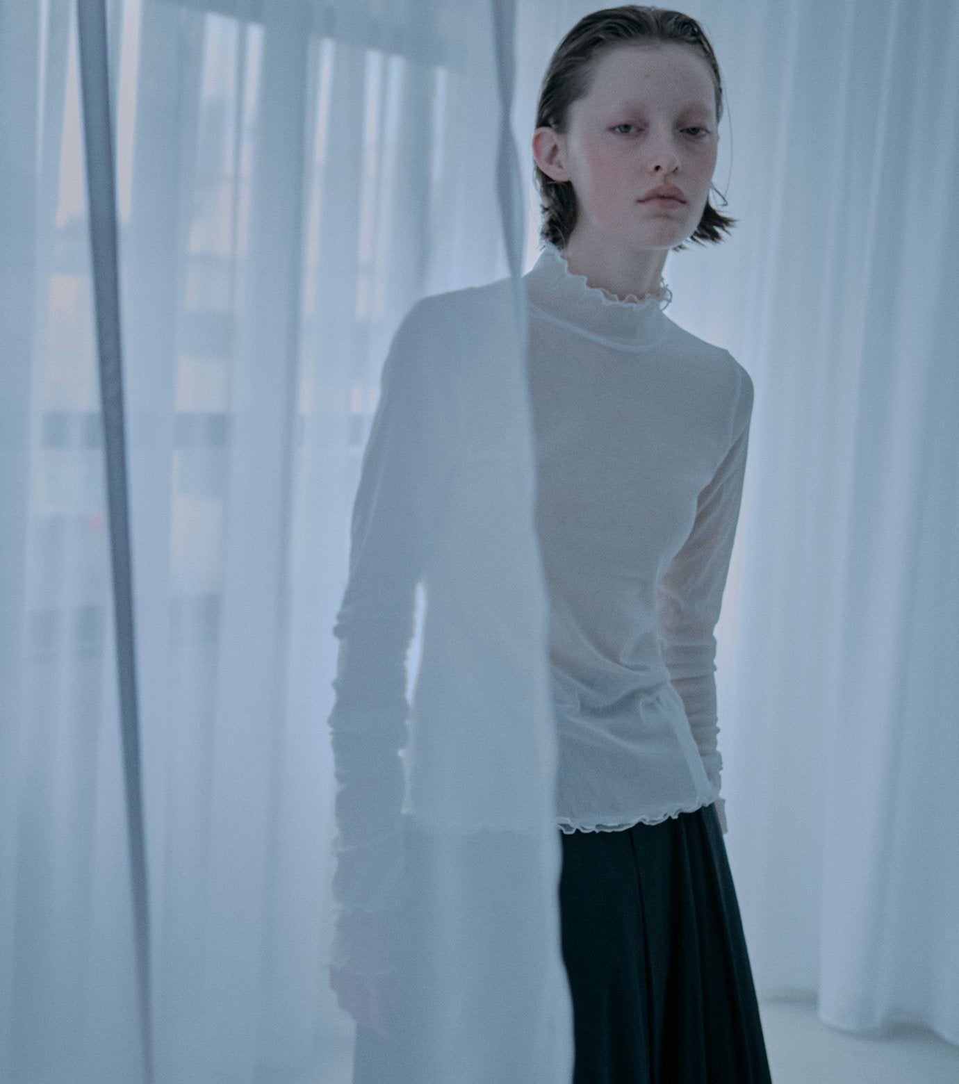 Fitted High-neck Tulle Top