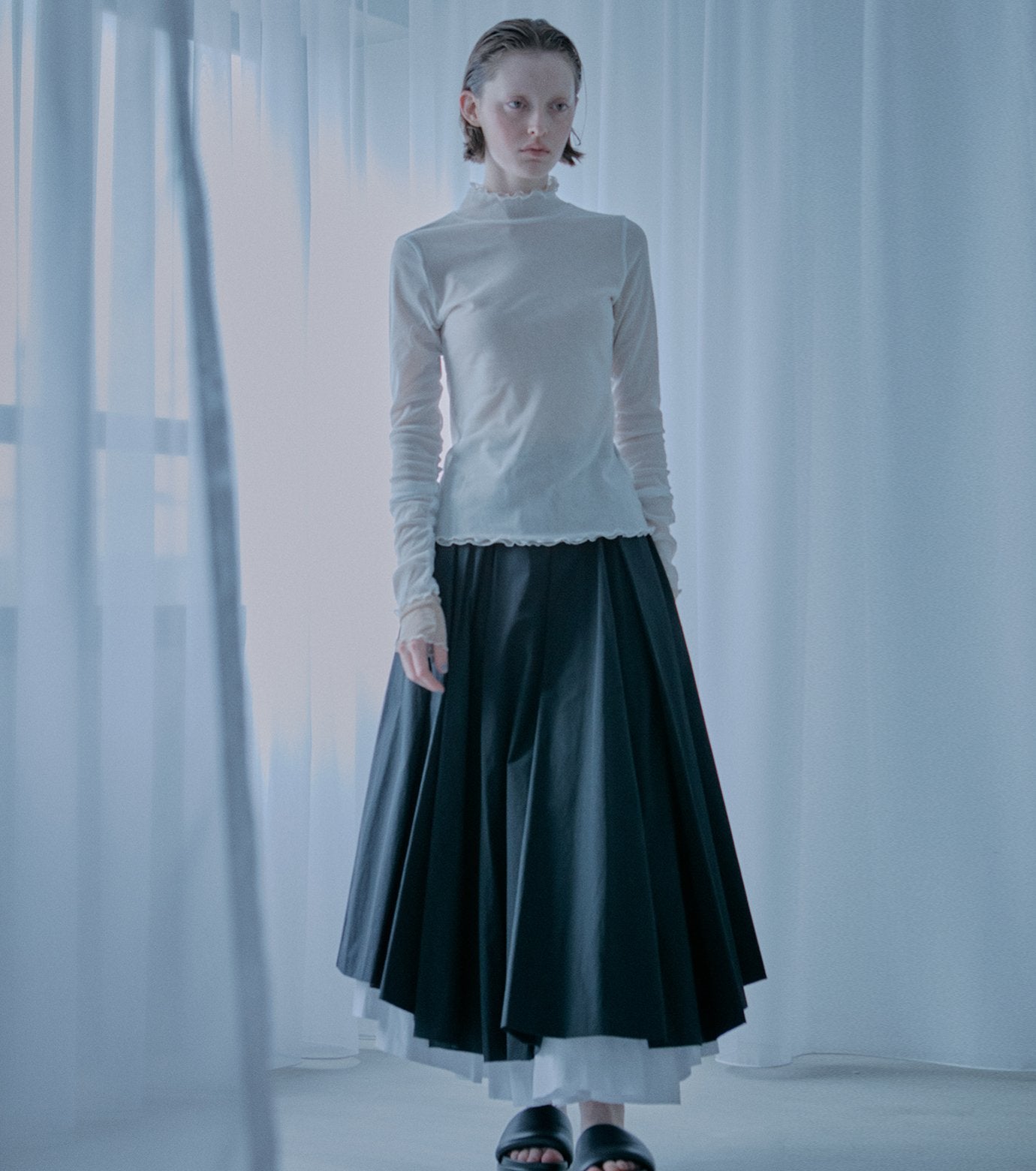 Fitted High-neck Tulle Top