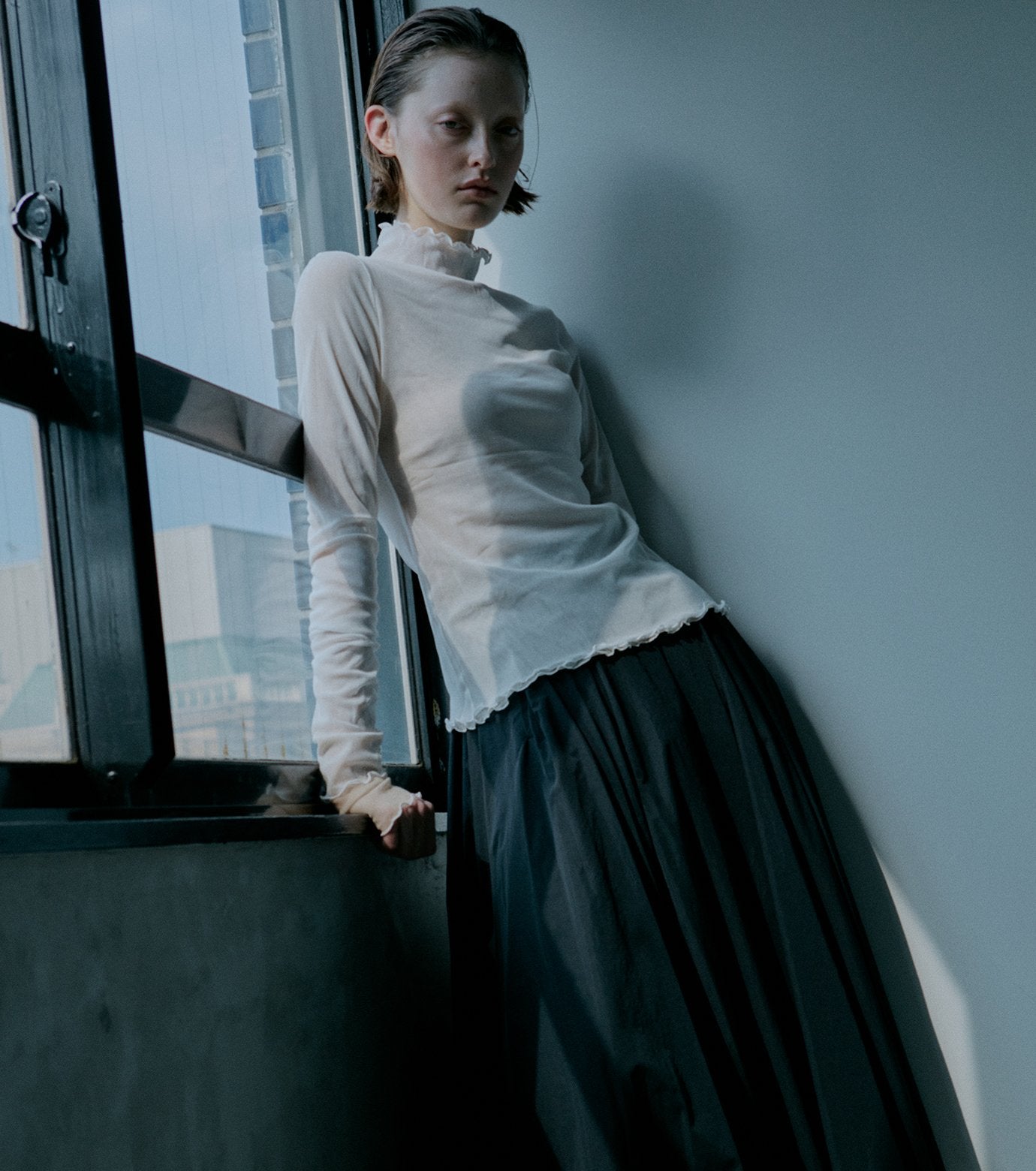 Fitted High-neck Tulle Top