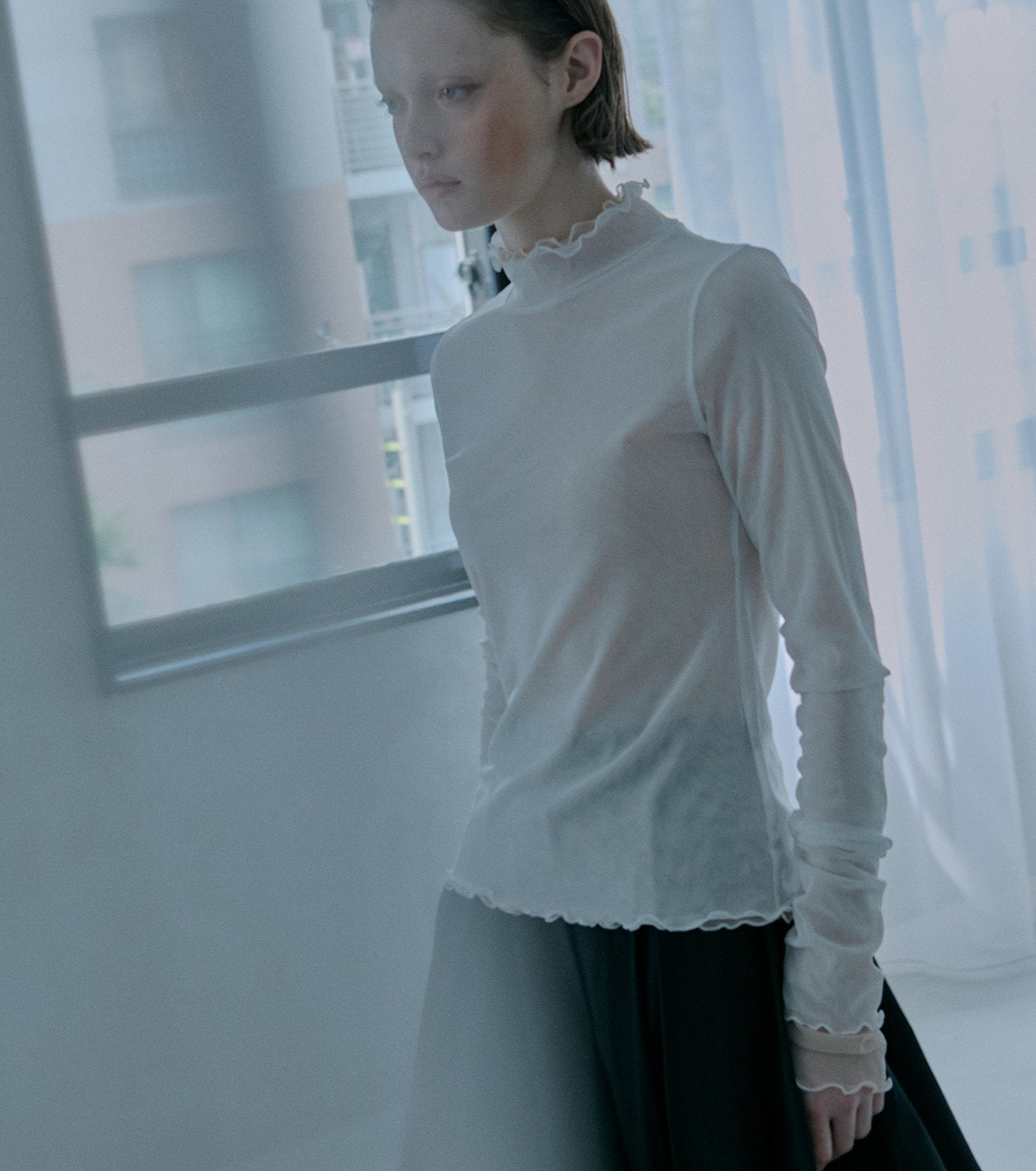 Fitted High-neck Tulle Top