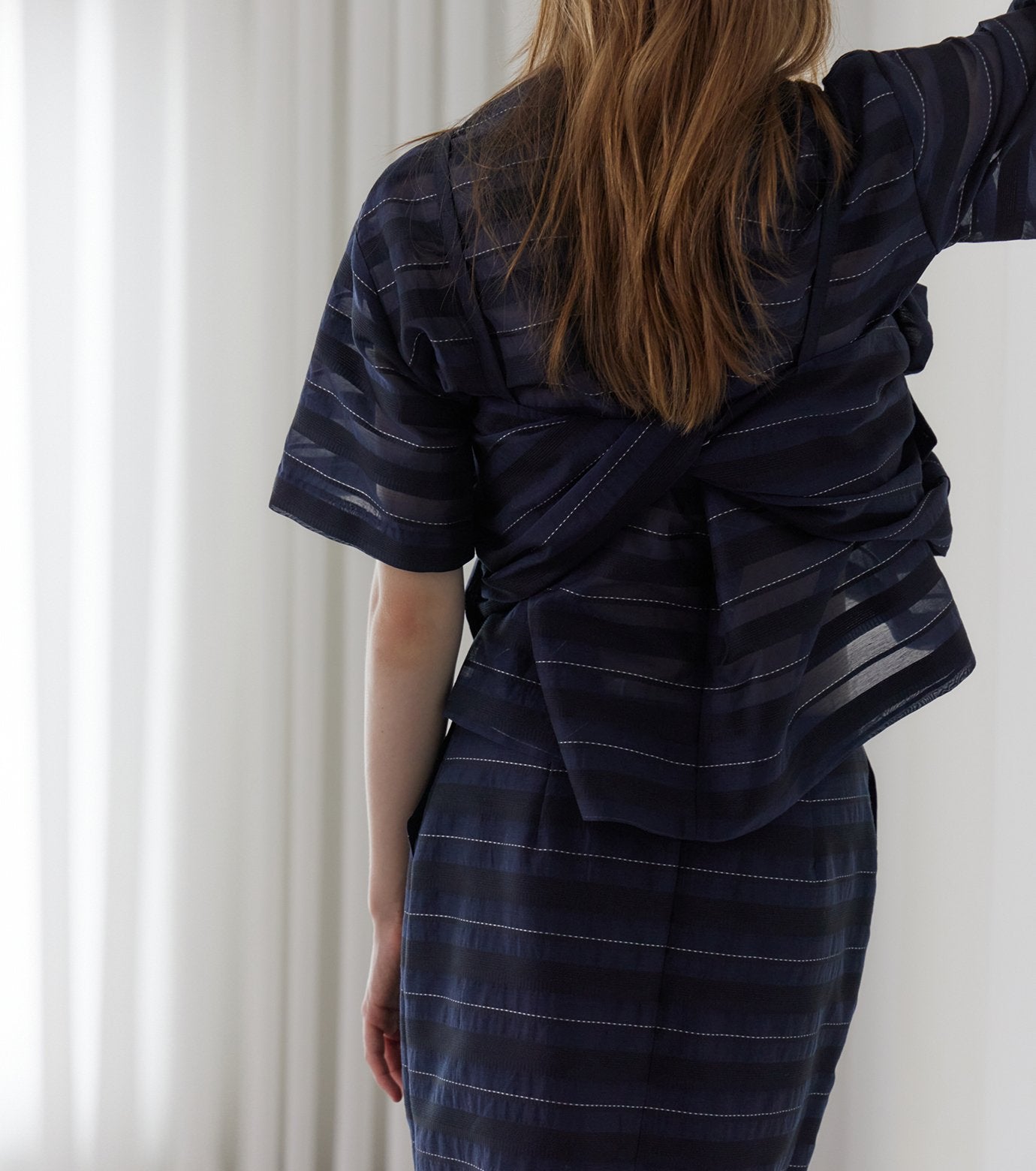 Jacquard Sheer Stripe Short Sleeve Top