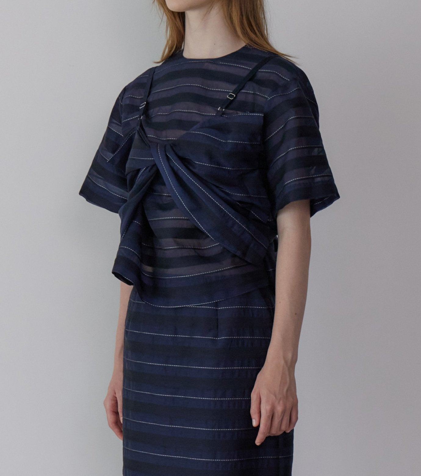 Jacquard Sheer Stripe Short Sleeve Top