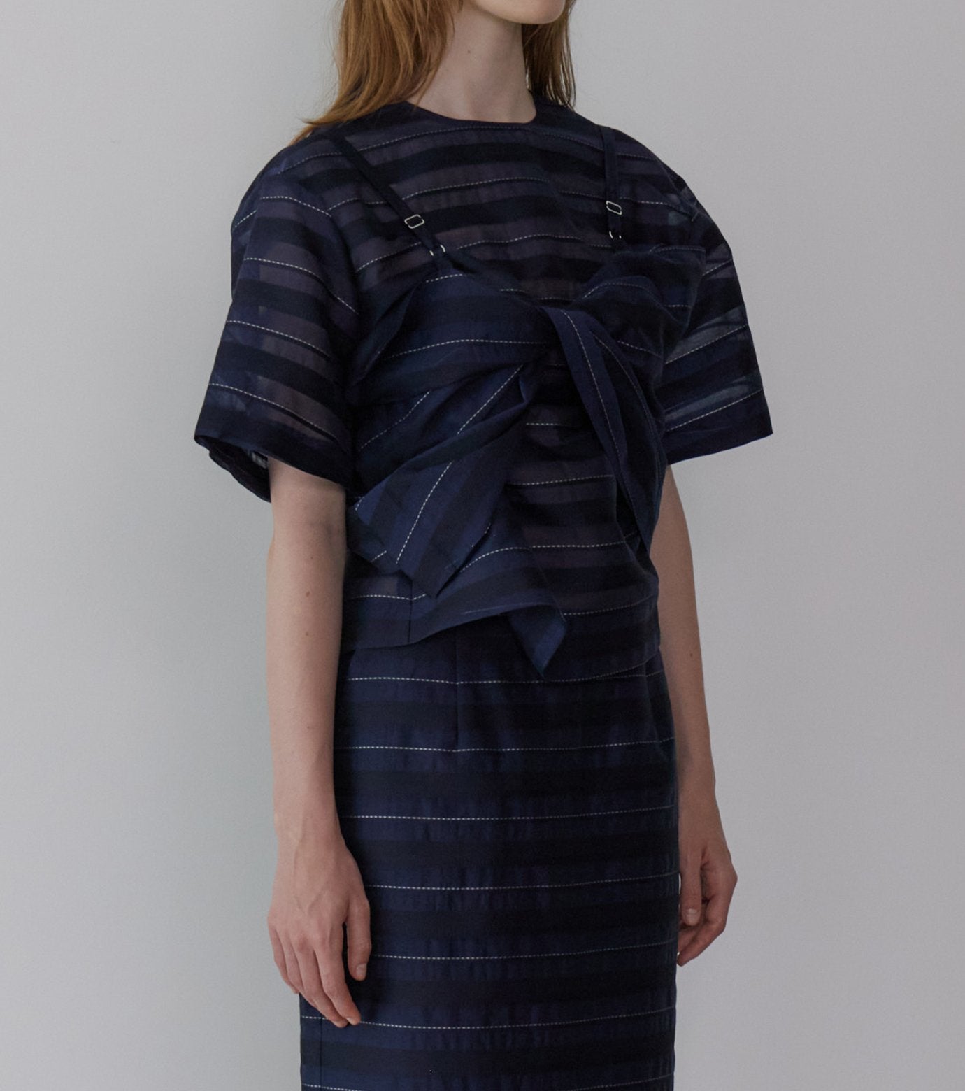 Jacquard Sheer Stripe Short Sleeve Top