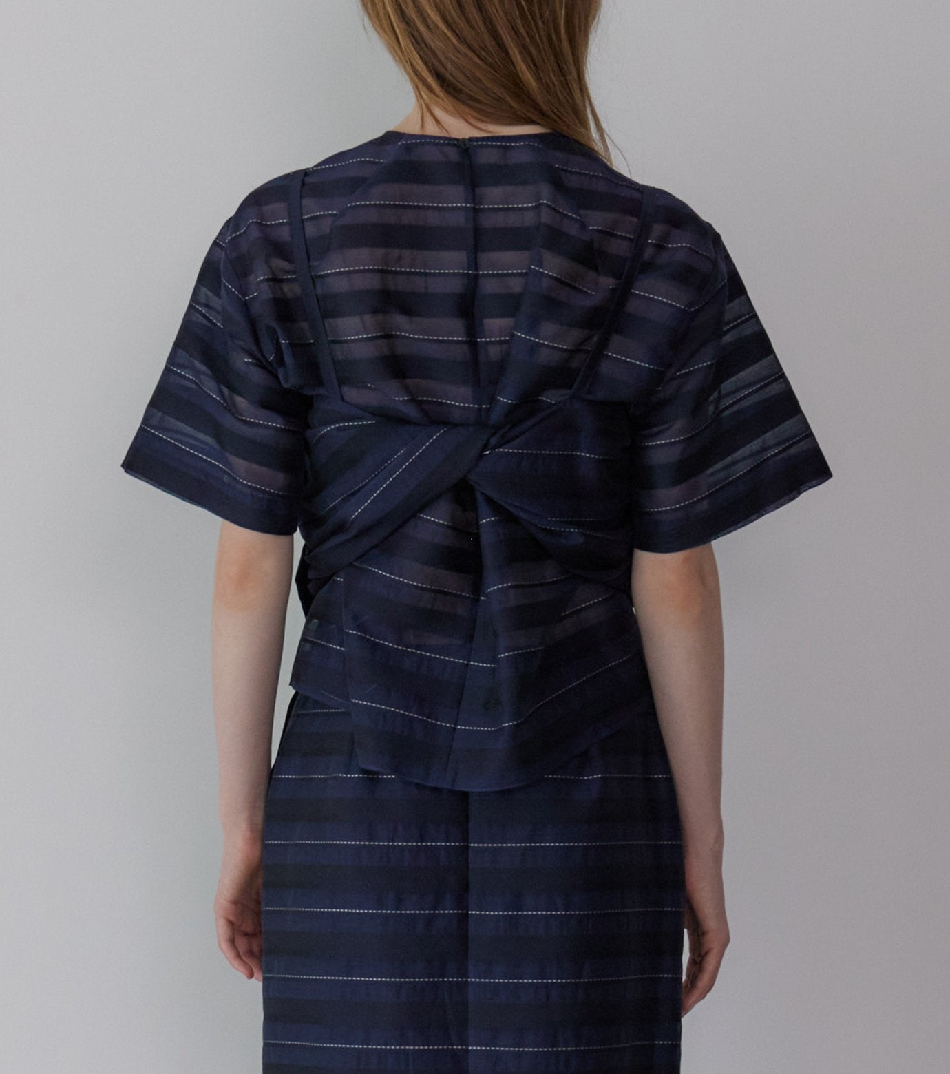 Jacquard Sheer Stripe Short Sleeve Top