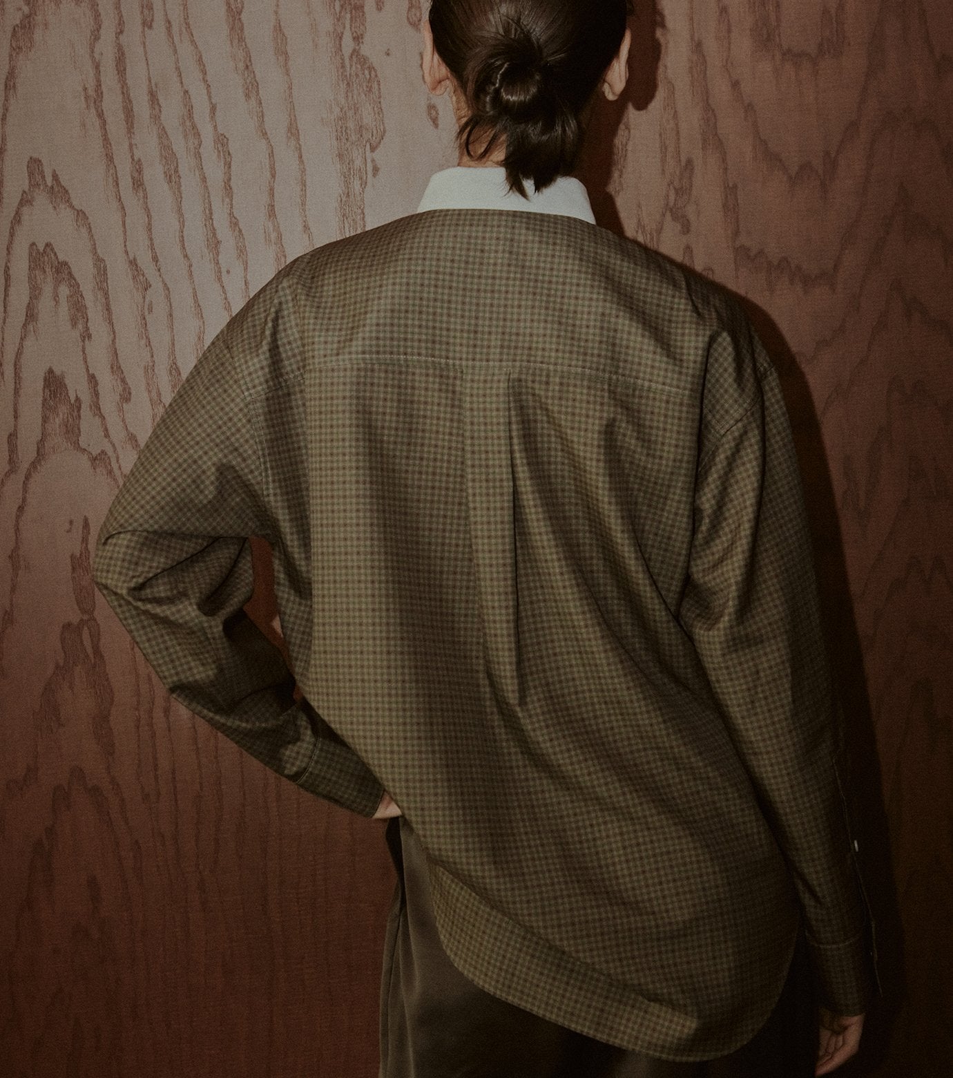 Sheer Checkered Shirt w/Contrast Collar