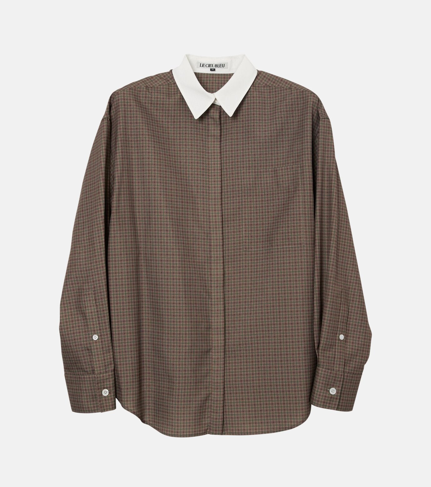 Sheer Checkered Shirt w/Contrast Collar