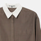 Sheer Checkered Shirt w/Contrast Collar