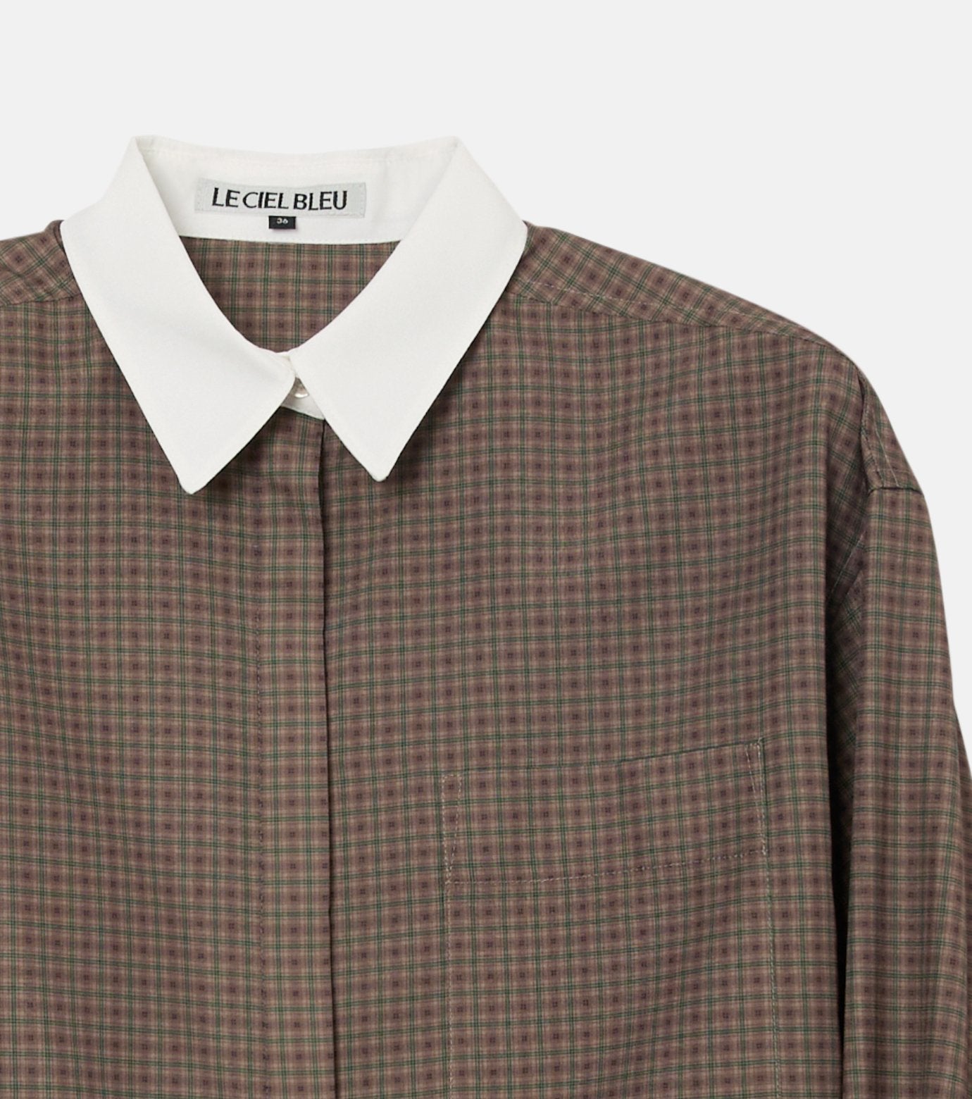 Sheer Checkered Shirt w/Contrast Collar