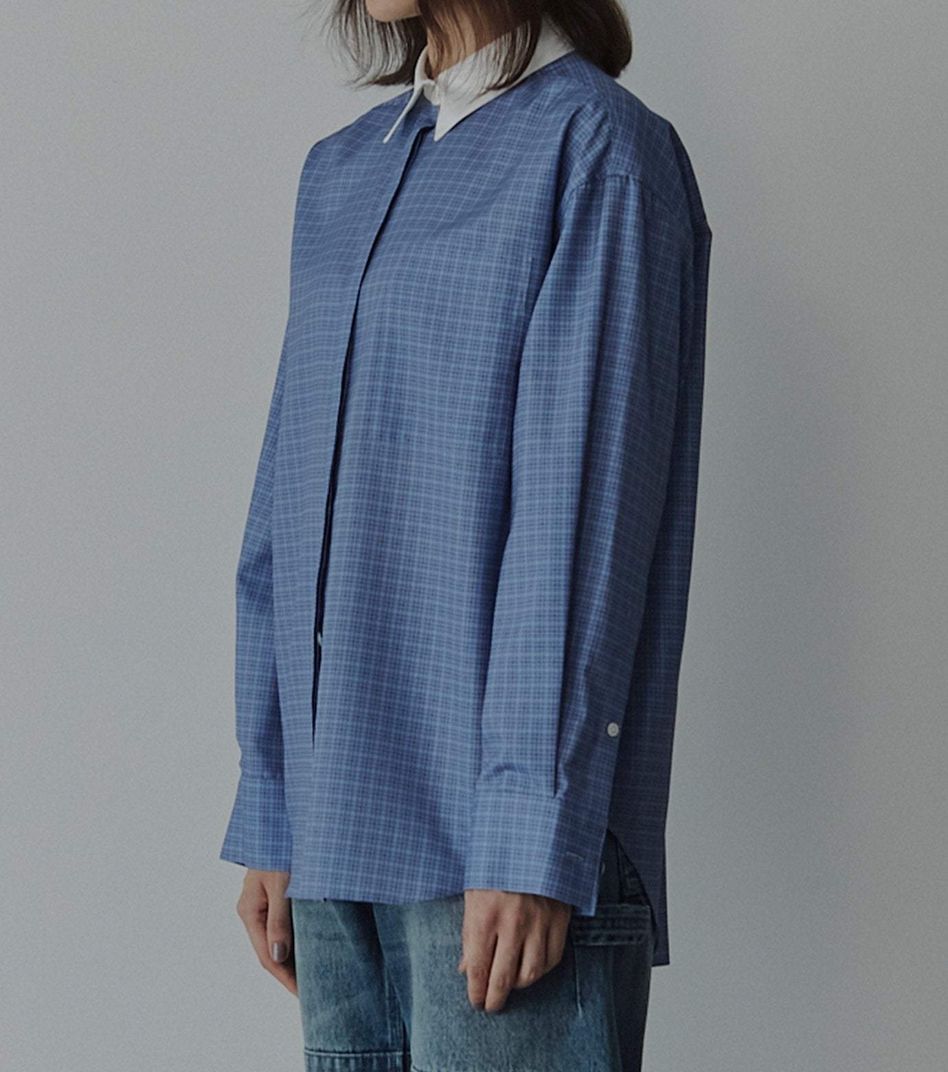 Sheer Checkered Shirt w/Contrast Collar