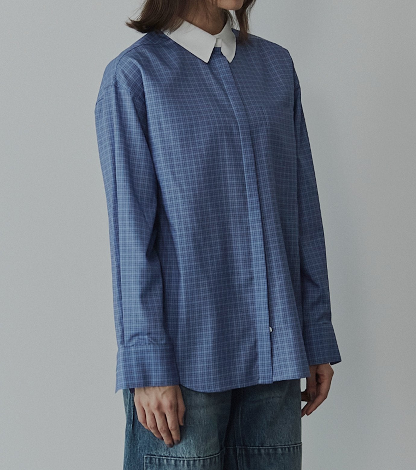 Sheer Checkered Shirt w/Contrast Collar