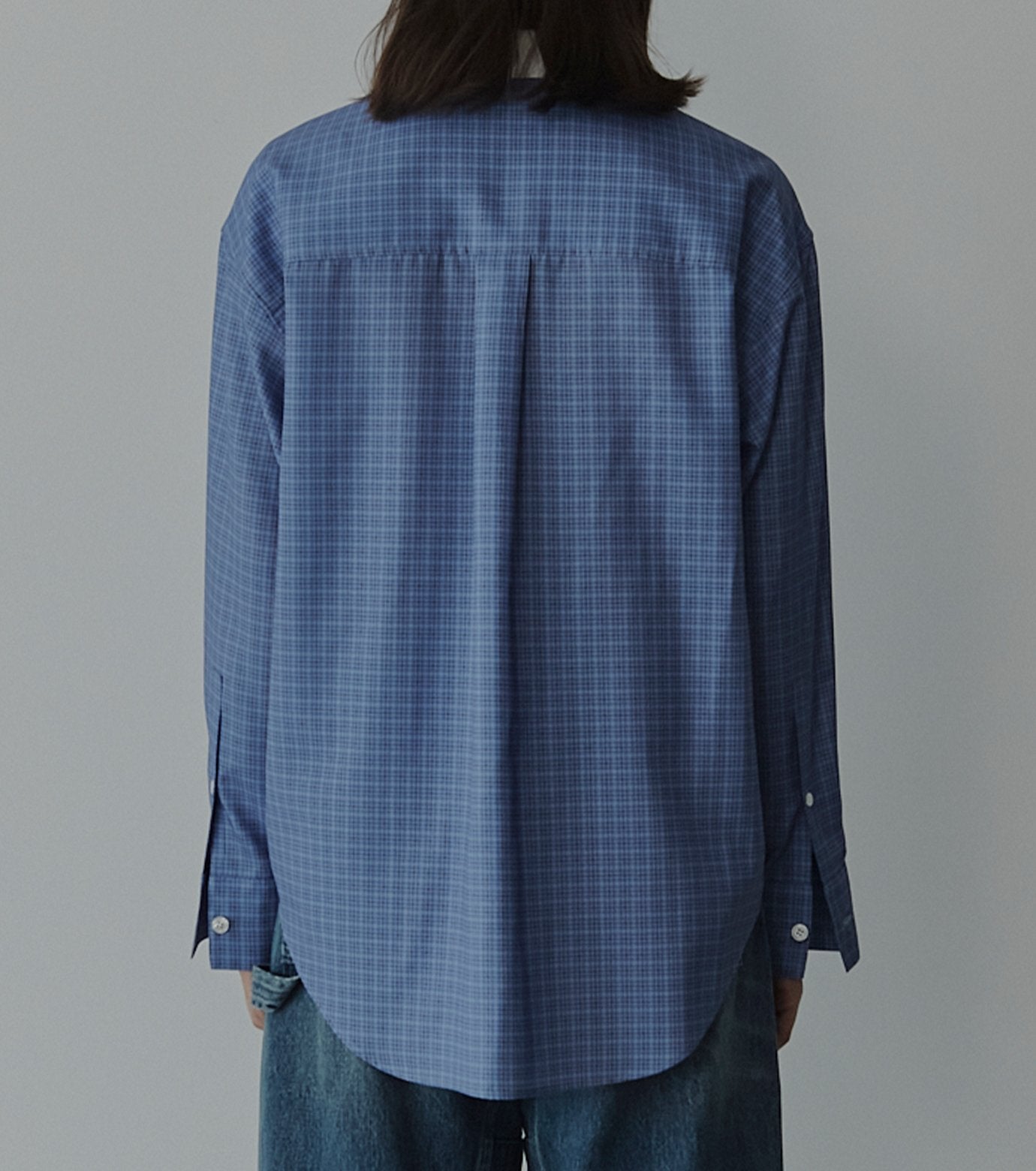 Sheer Checkered Shirt w/Contrast Collar
