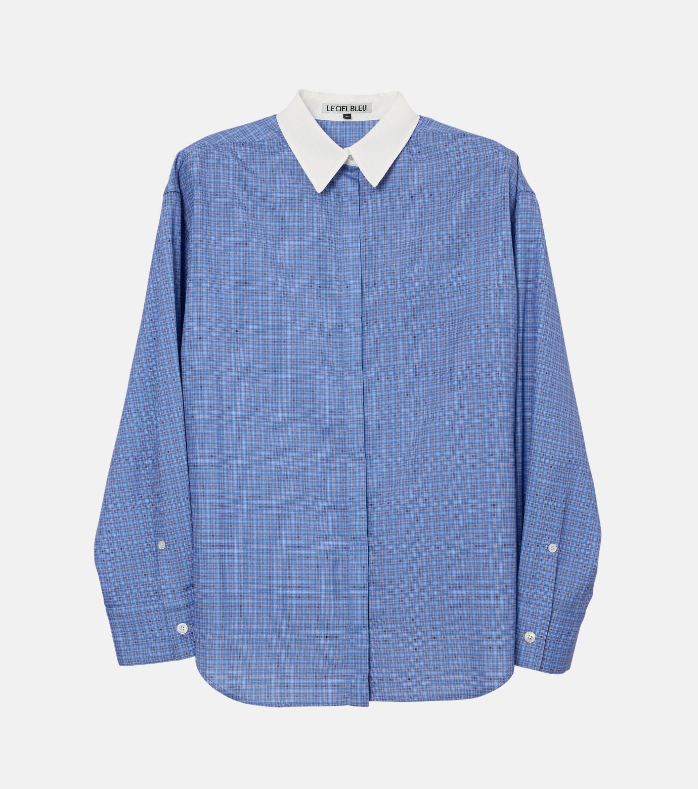 Sheer Checkered Shirt w/Contrast Collar