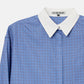 Sheer Checkered Shirt w/Contrast Collar