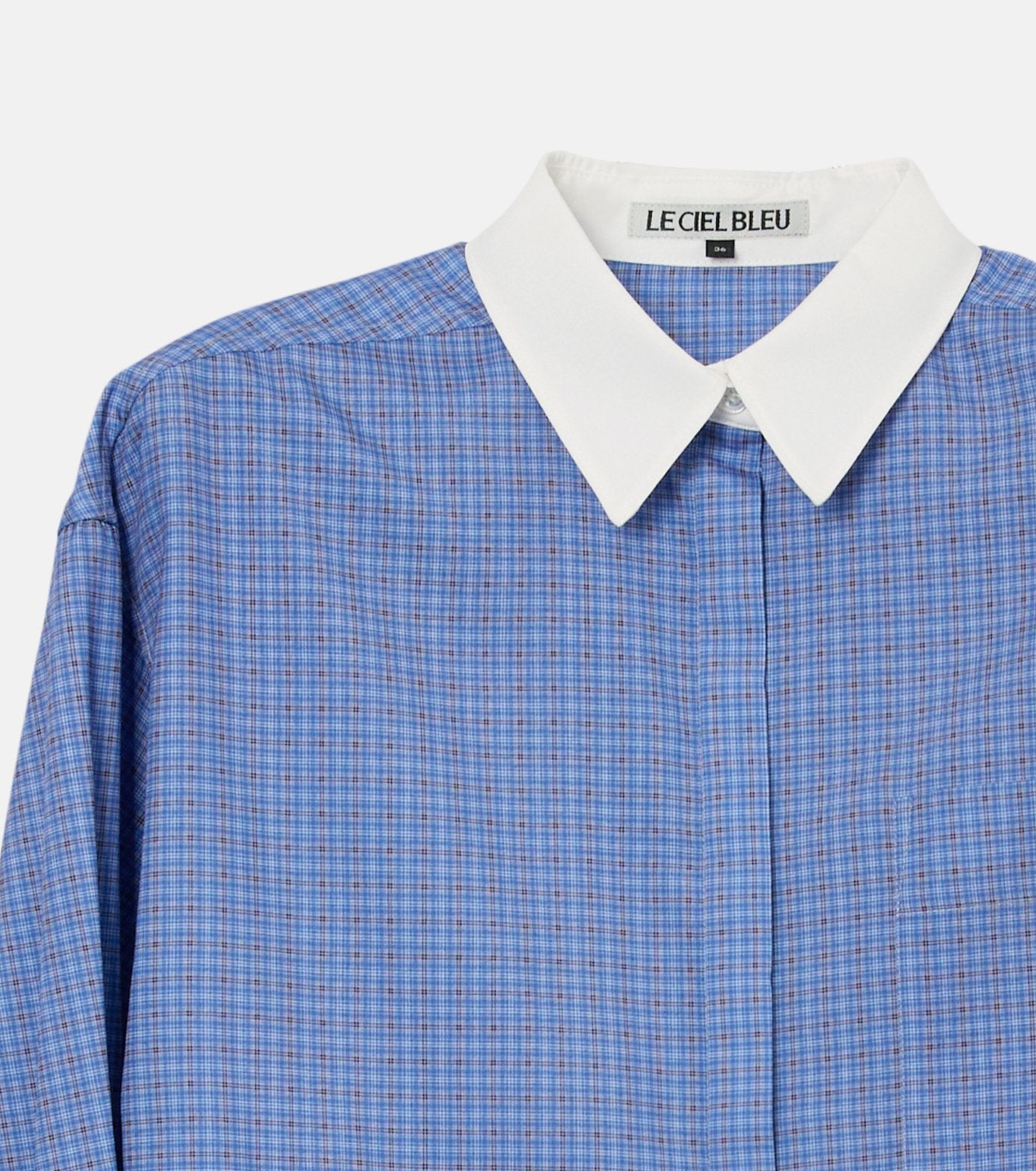 Sheer Checkered Shirt w/Contrast Collar