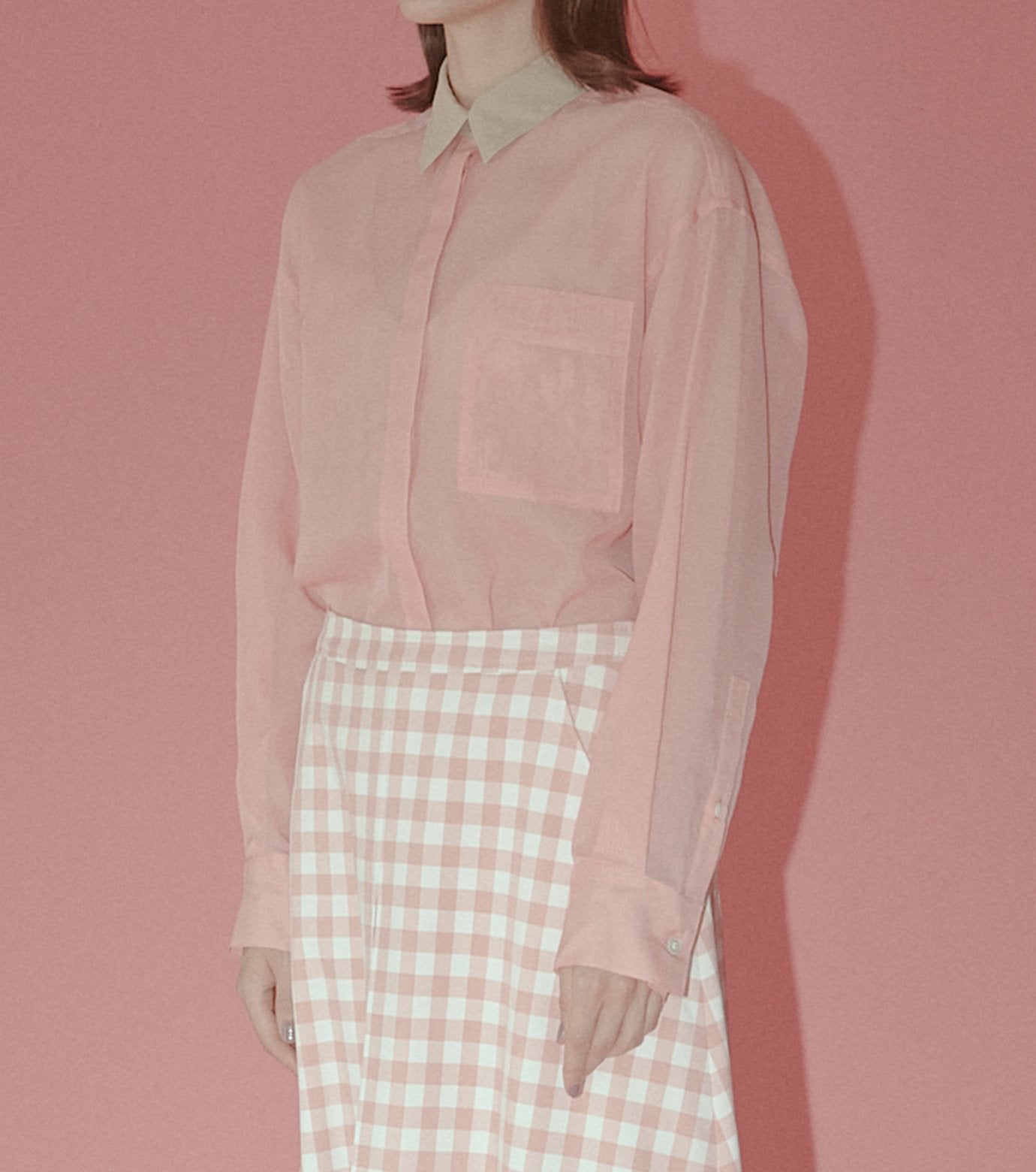 Sheer Shirt w/Contrast Collar