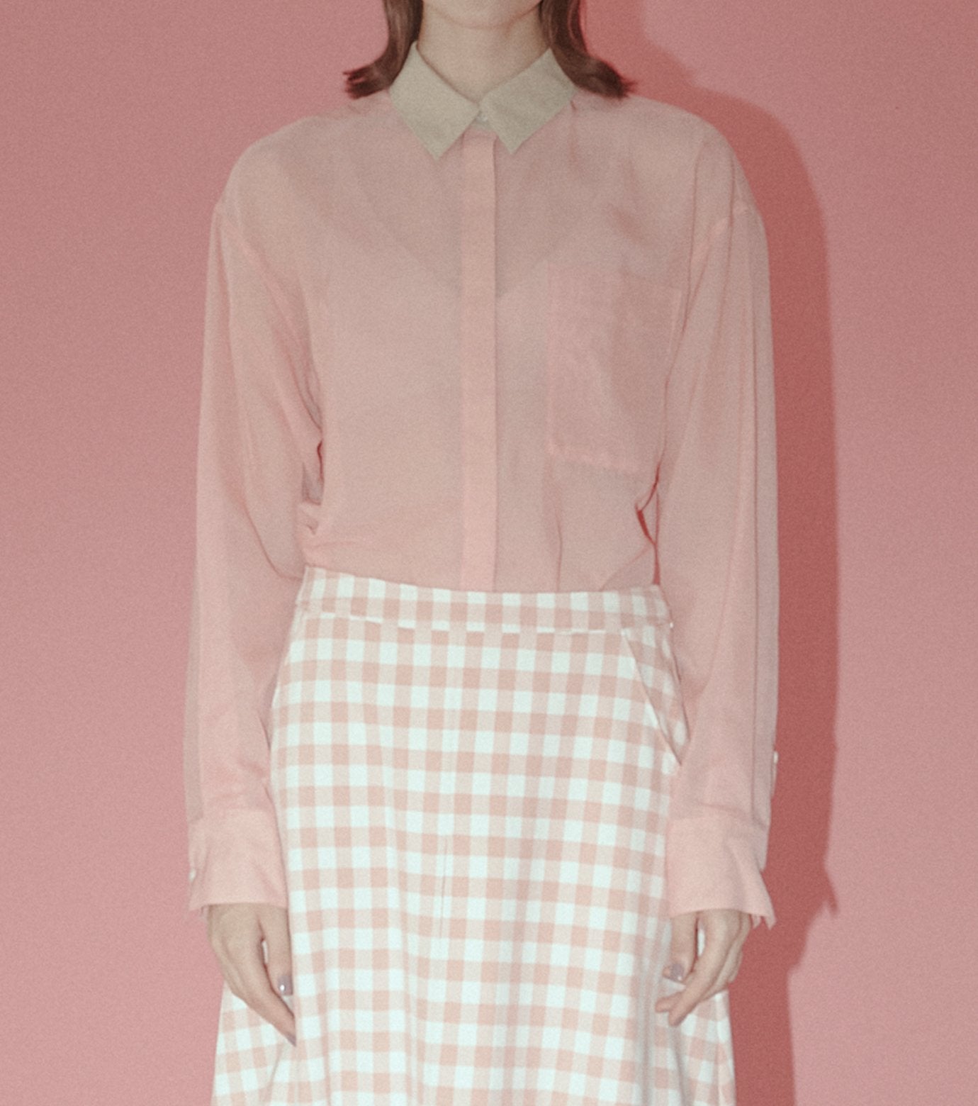 Sheer Shirt w/Contrast Collar
