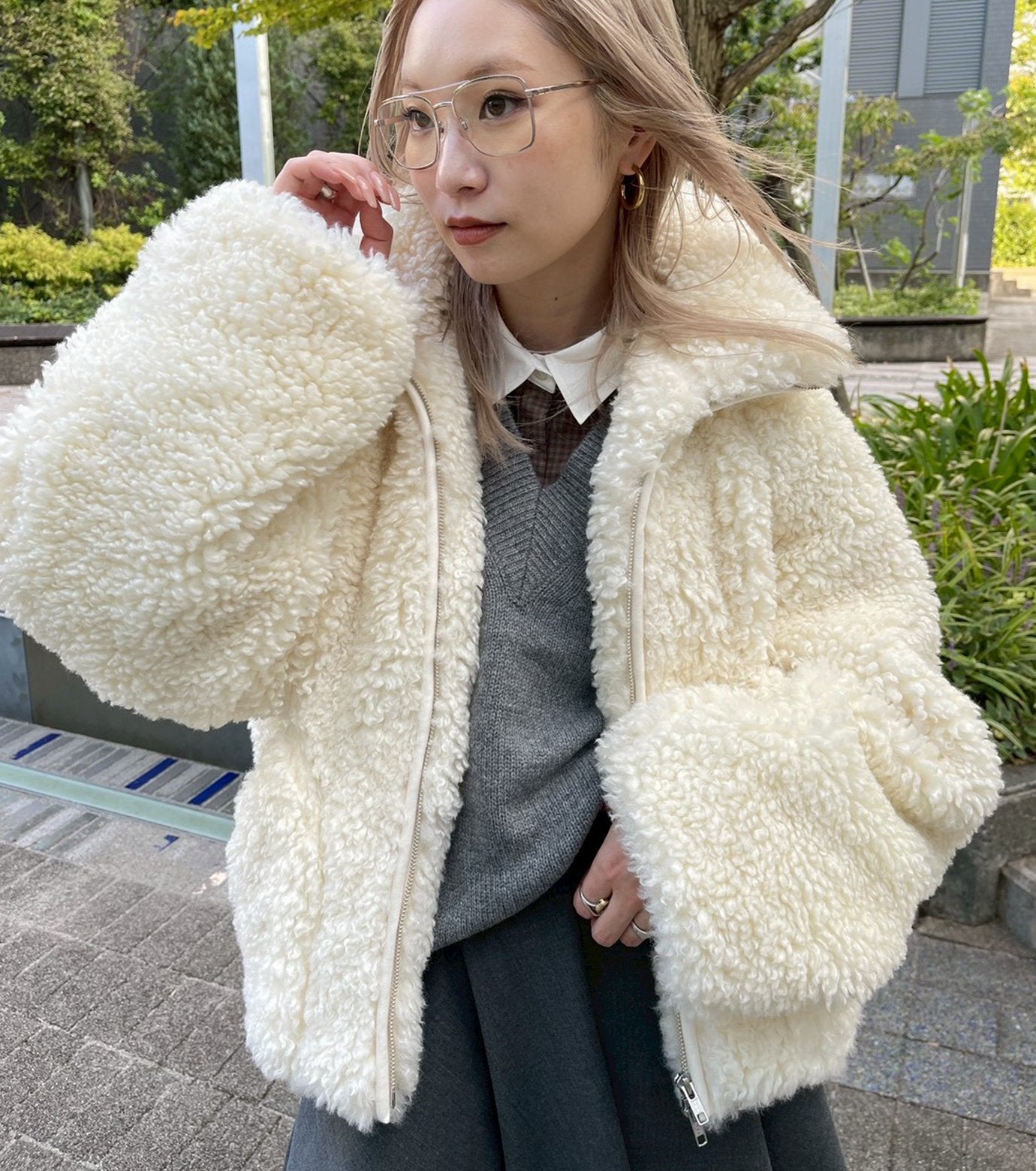 Faux Shearling Zip-Up Blouson
