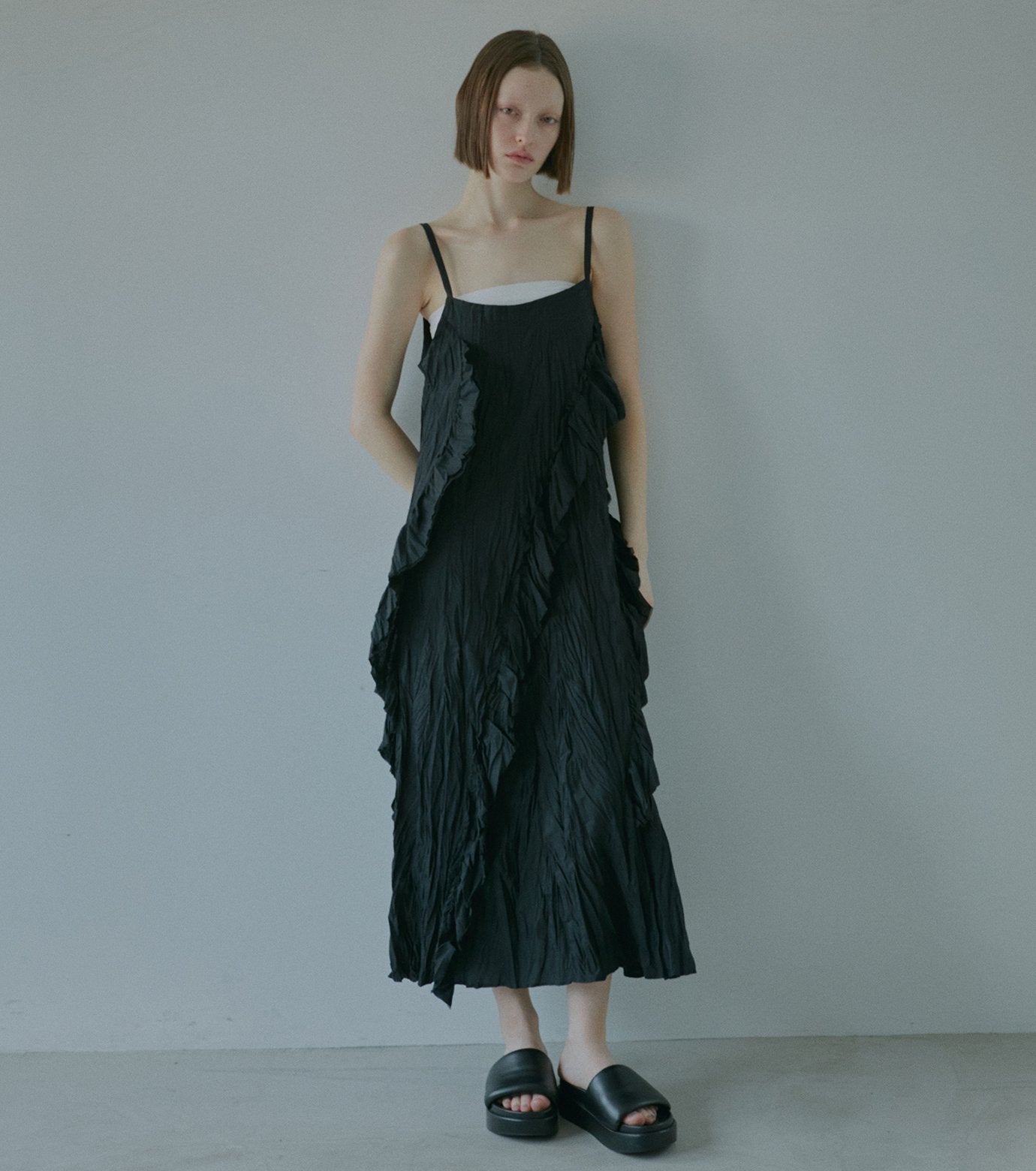 Crinckled Ruffle Cami Dress