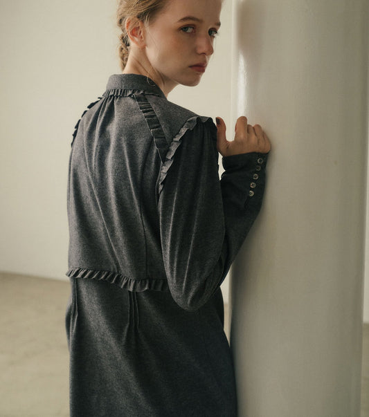 Jersey Shirt Dress w/Frilled Details