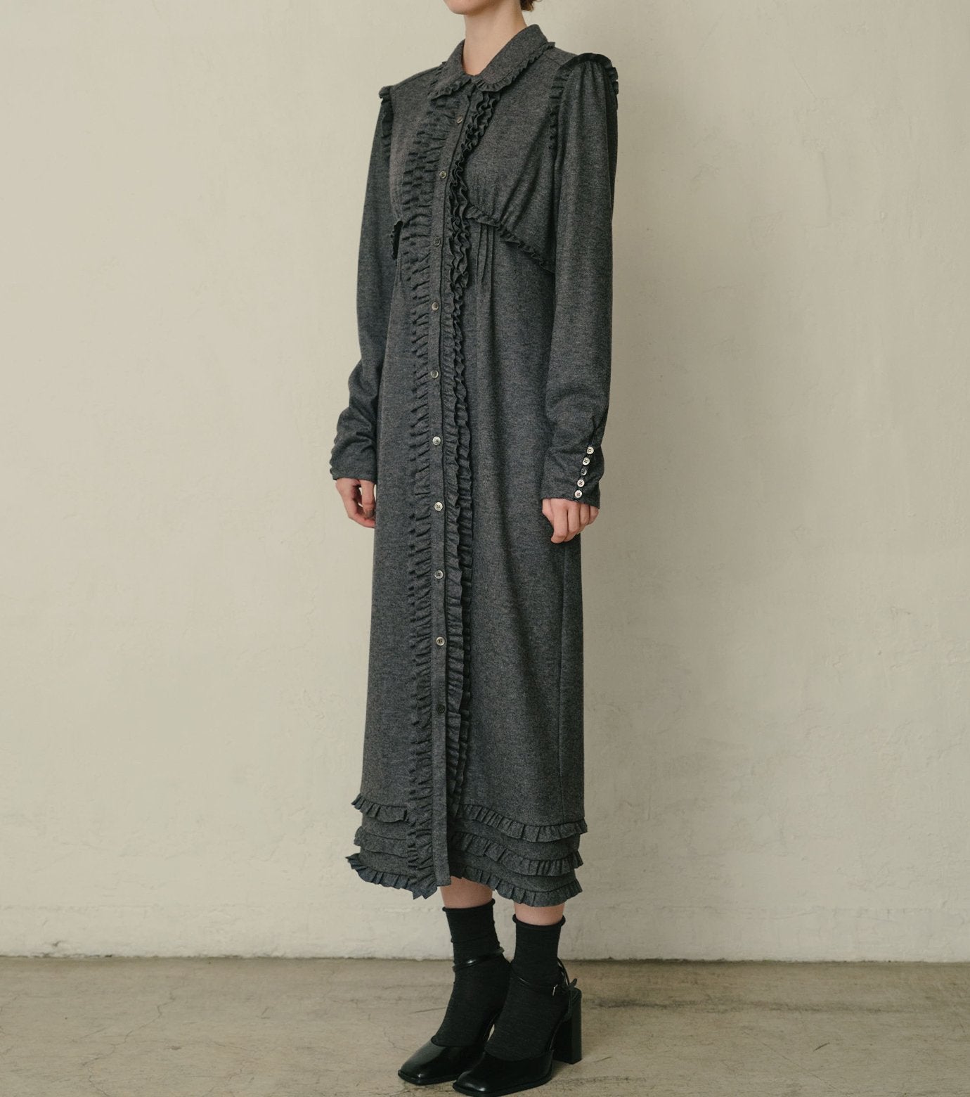 Jersey Shirt Dress w/Frilled Details