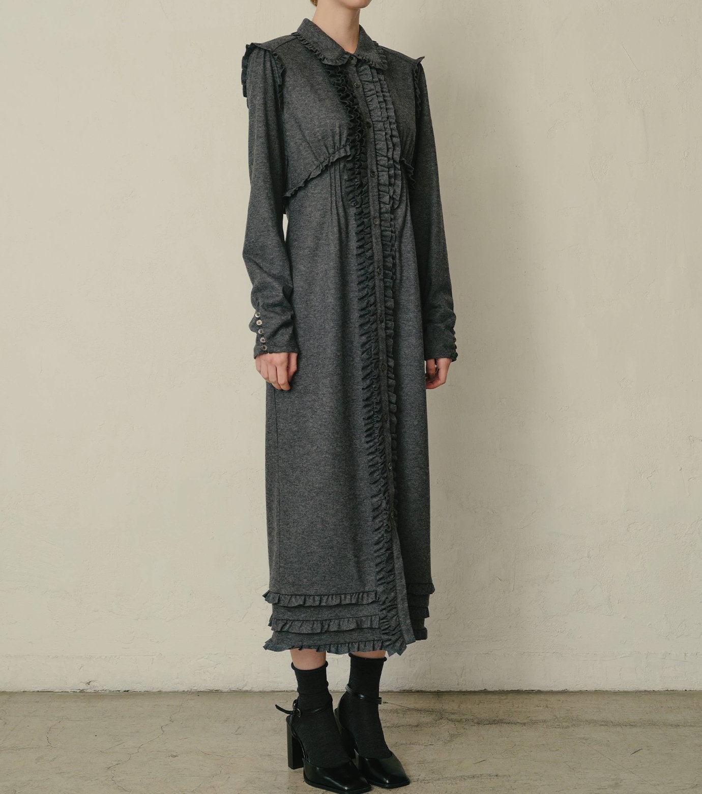 Jersey Shirt Dress w/Frilled Details